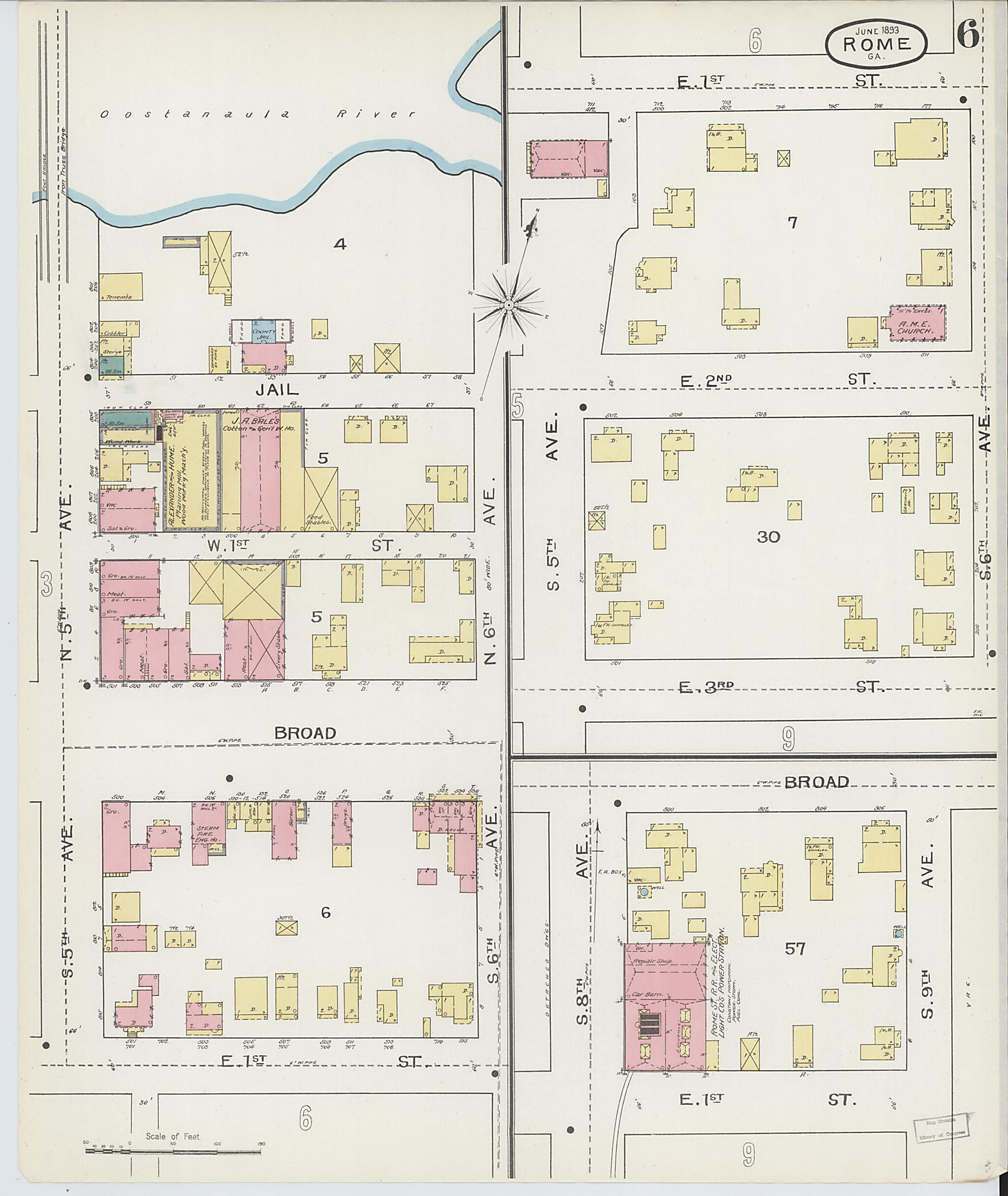 This old map of Rome, Floyd County, Georgia was created by Sanborn Map Company in 1893