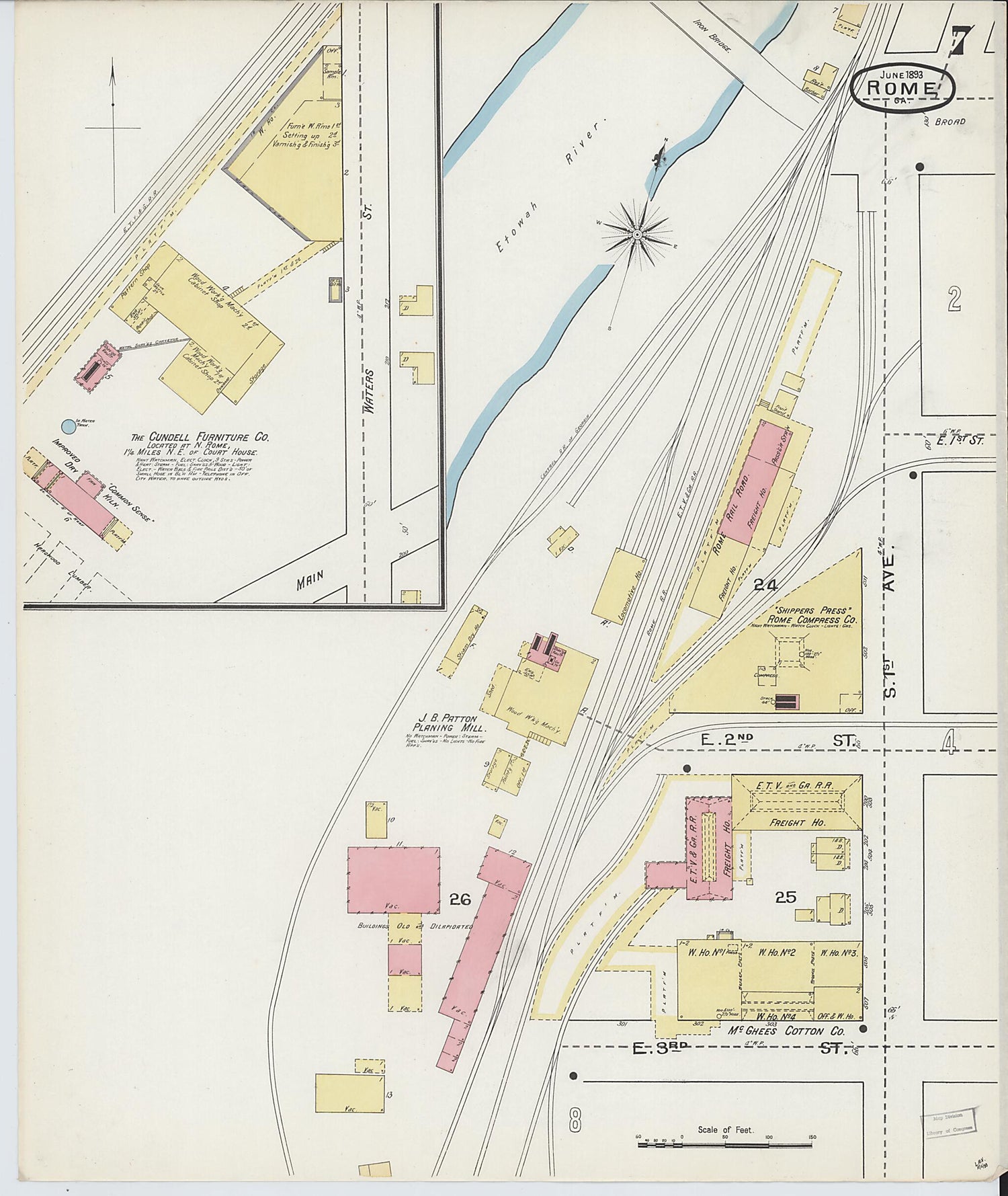 This old map of Rome, Floyd County, Georgia was created by Sanborn Map Company in 1893