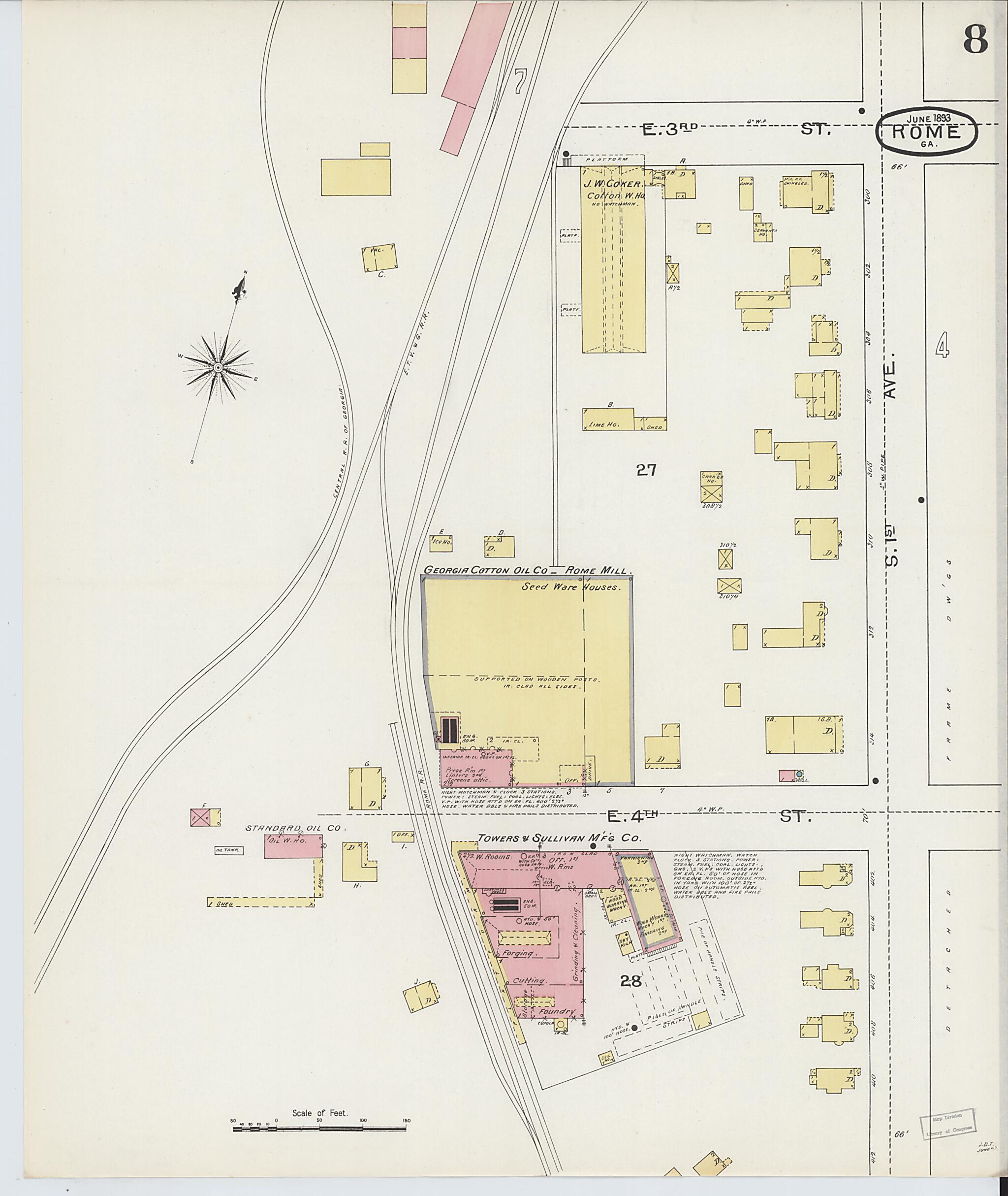 This old map of Rome, Floyd County, Georgia was created by Sanborn Map Company in 1893