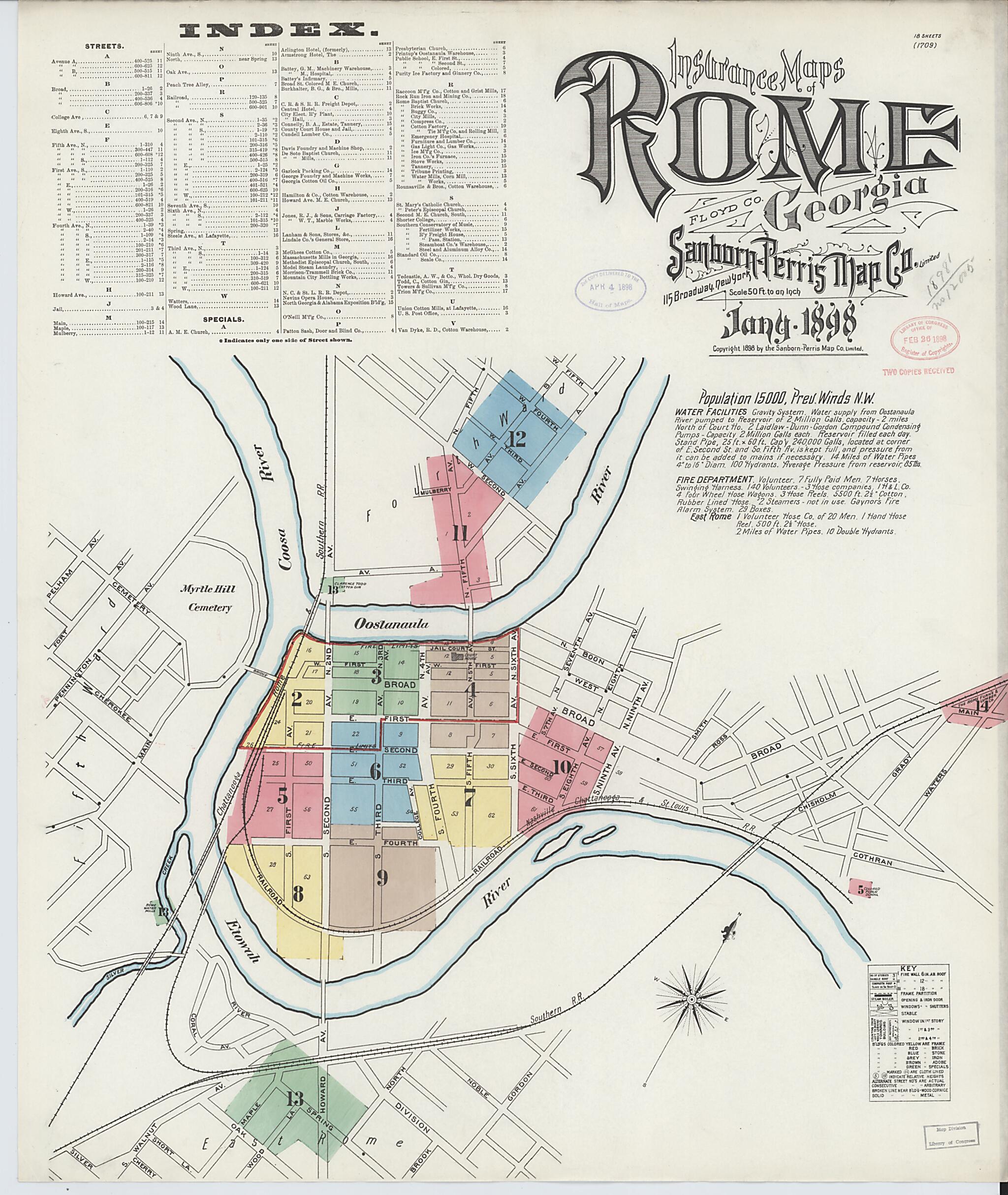 This old map of Rome, Floyd County, Georgia was created by Sanborn Map Company in 1898
