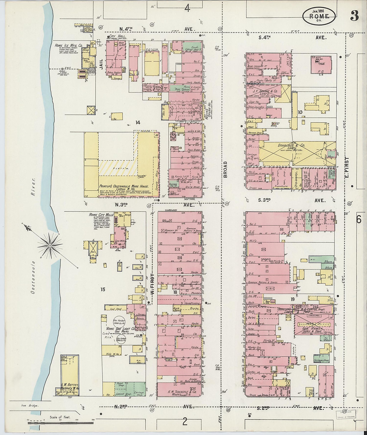 This old map of Rome, Floyd County, Georgia was created by Sanborn Map Company in 1898