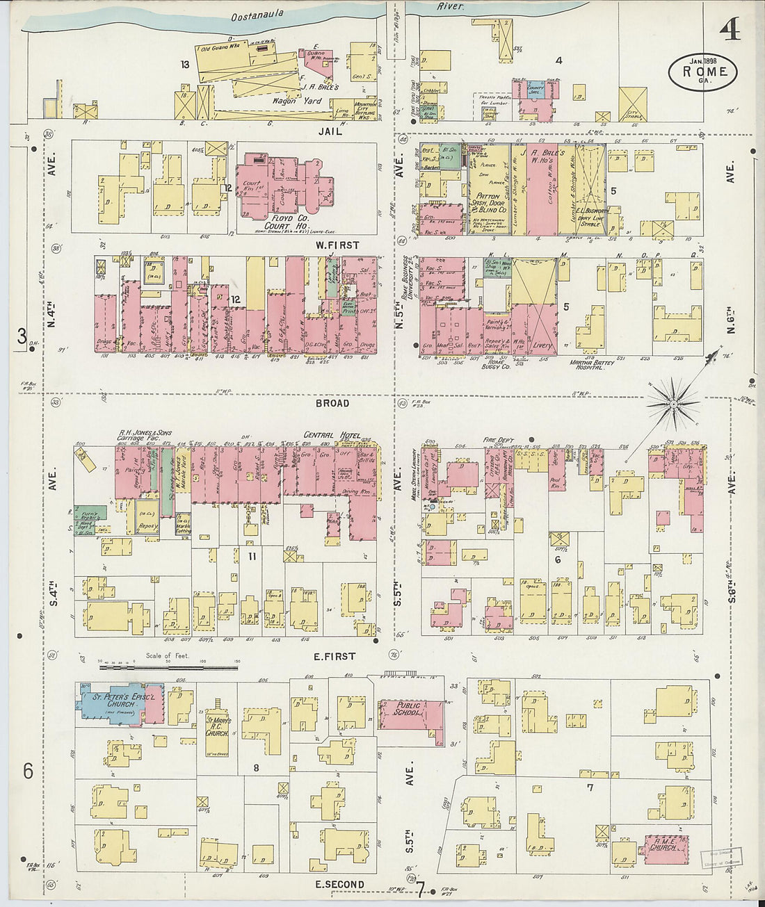 This old map of Rome, Floyd County, Georgia was created by Sanborn Map Company in 1898