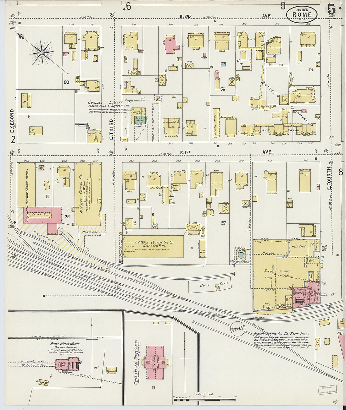 This old map of Rome, Floyd County, Georgia was created by Sanborn Map Company in 1898