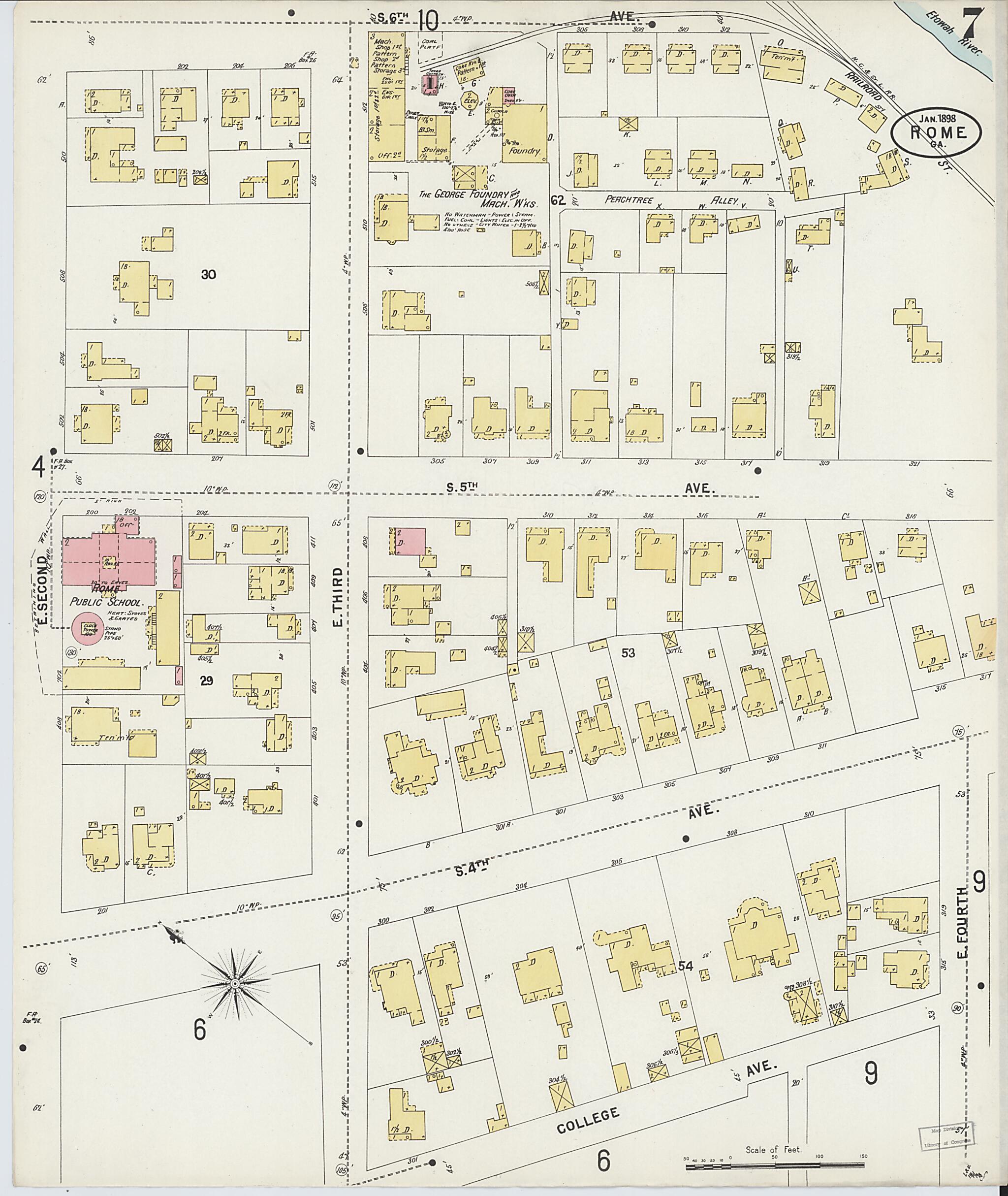This old map of Rome, Floyd County, Georgia was created by Sanborn Map Company in 1898