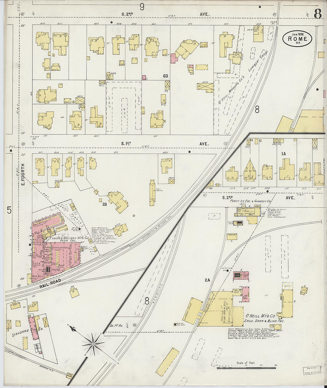 This old map of Rome, Floyd County, Georgia was created by Sanborn Map Company in 1898