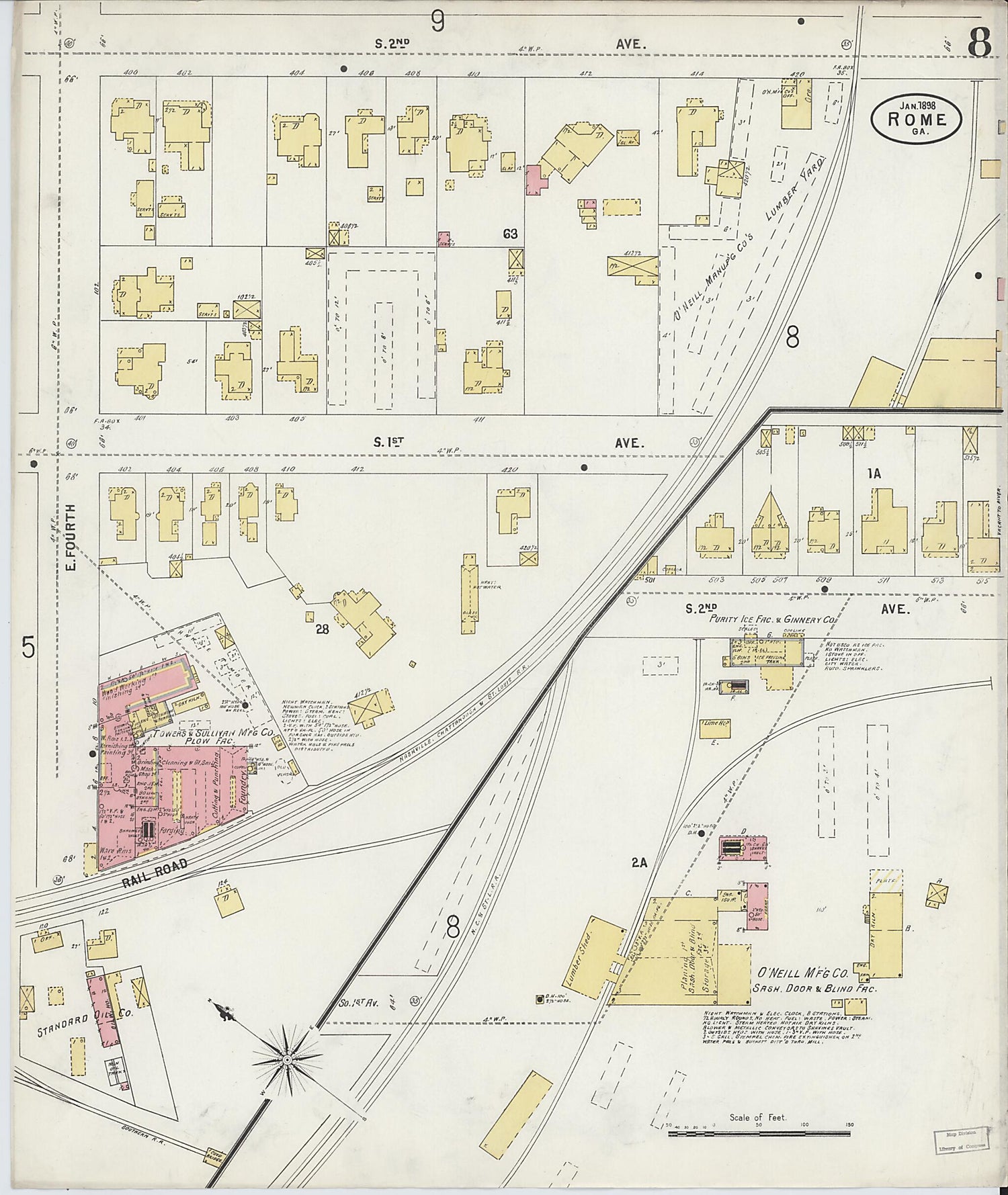 This old map of Rome, Floyd County, Georgia was created by Sanborn Map Company in 1898