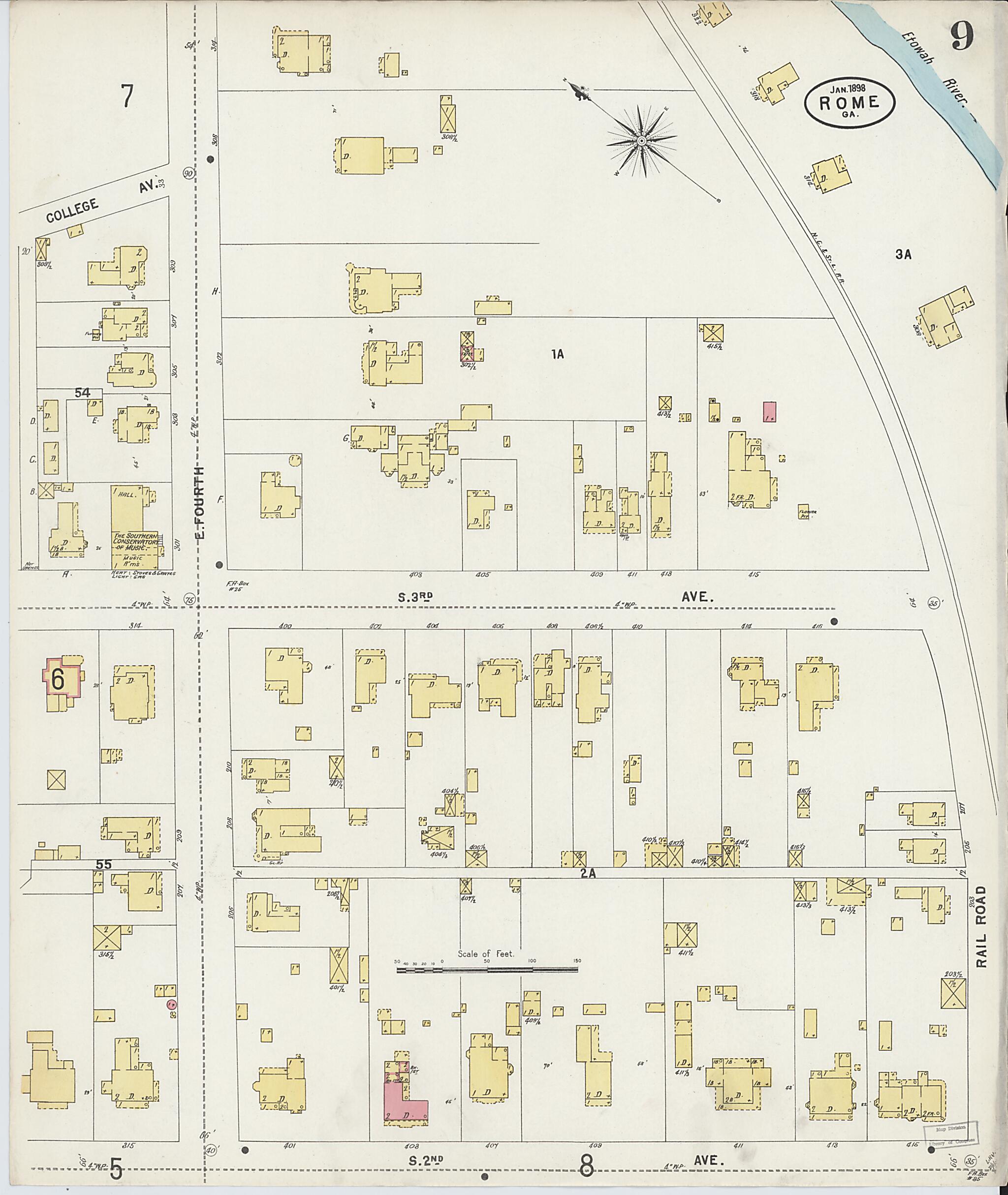 This old map of Rome, Floyd County, Georgia was created by Sanborn Map Company in 1898