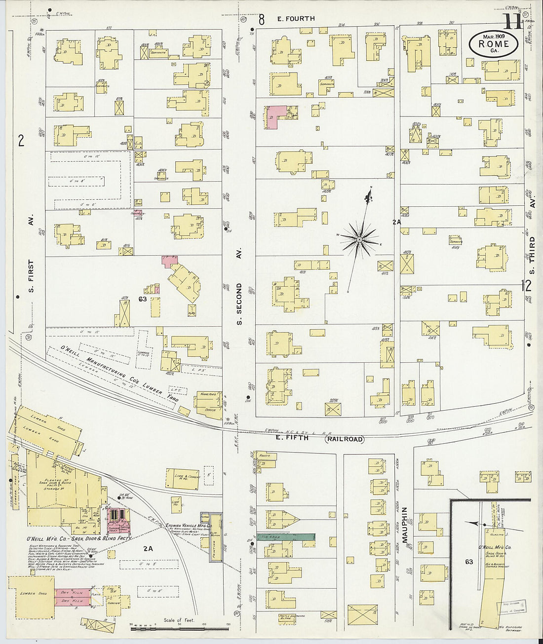 This old map of Rome, Floyd County, Georgia was created by Sanborn Map Company in 1909