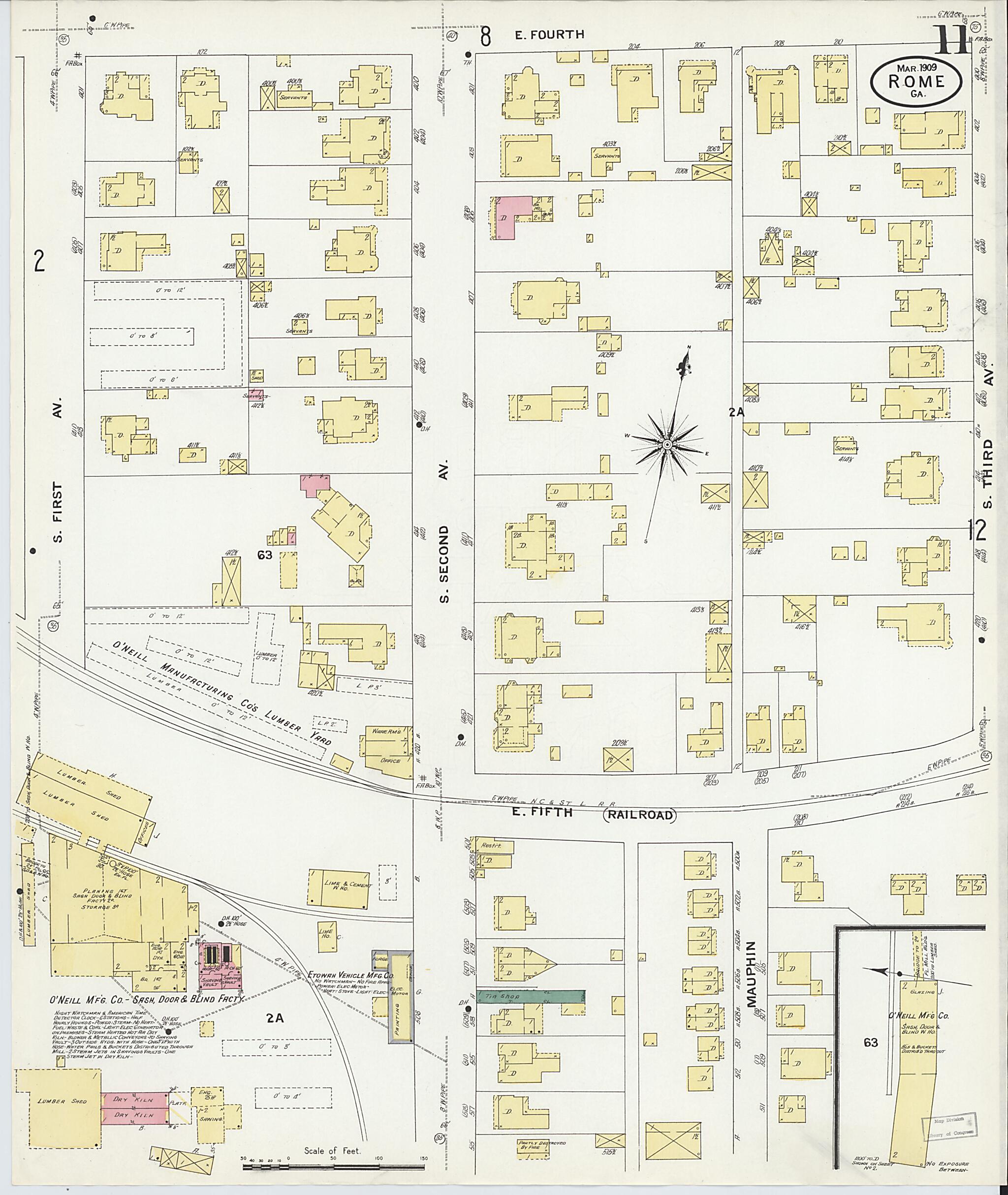 This old map of Rome, Floyd County, Georgia was created by Sanborn Map Company in 1909