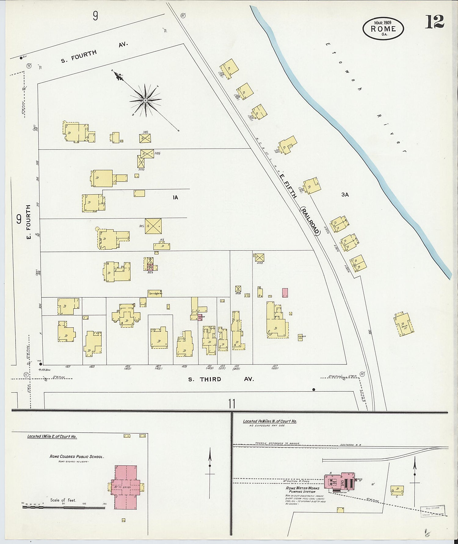 This old map of Rome, Floyd County, Georgia was created by Sanborn Map Company in 1909