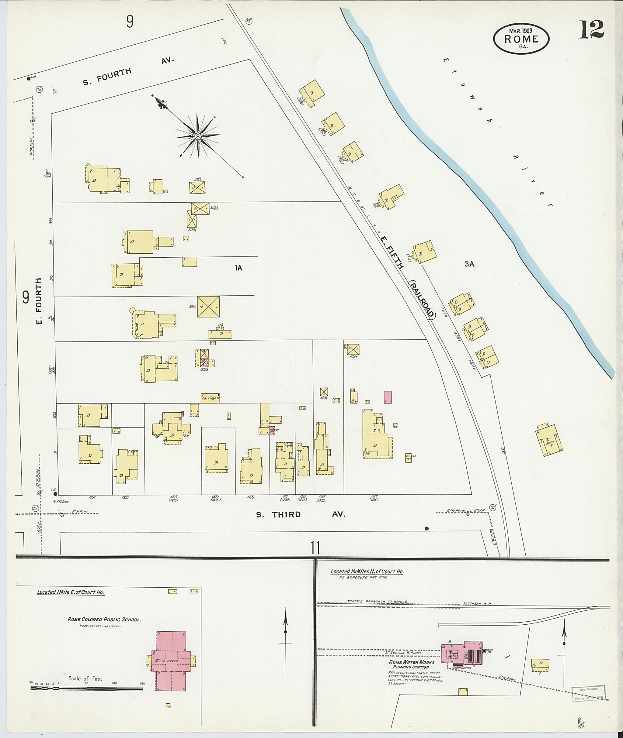 This old map of Rome, Floyd County, Georgia was created by Sanborn Map Company in 1909