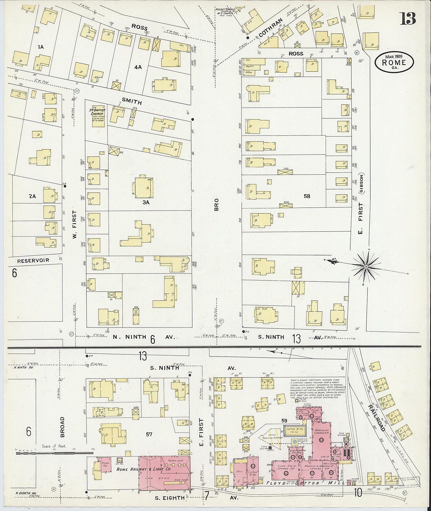 This old map of Rome, Floyd County, Georgia was created by Sanborn Map Company in 1909