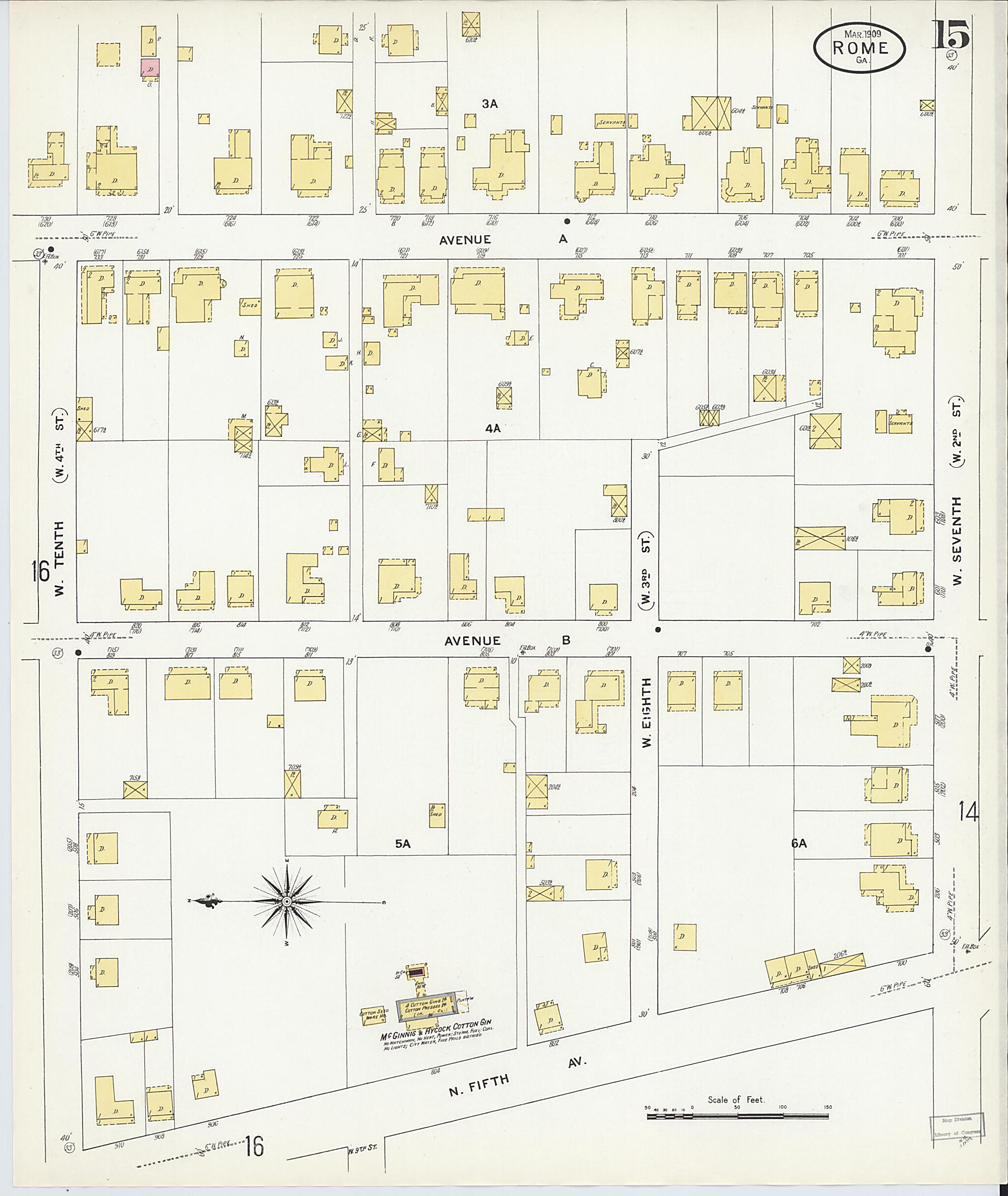This old map of Rome, Floyd County, Georgia was created by Sanborn Map Company in 1909