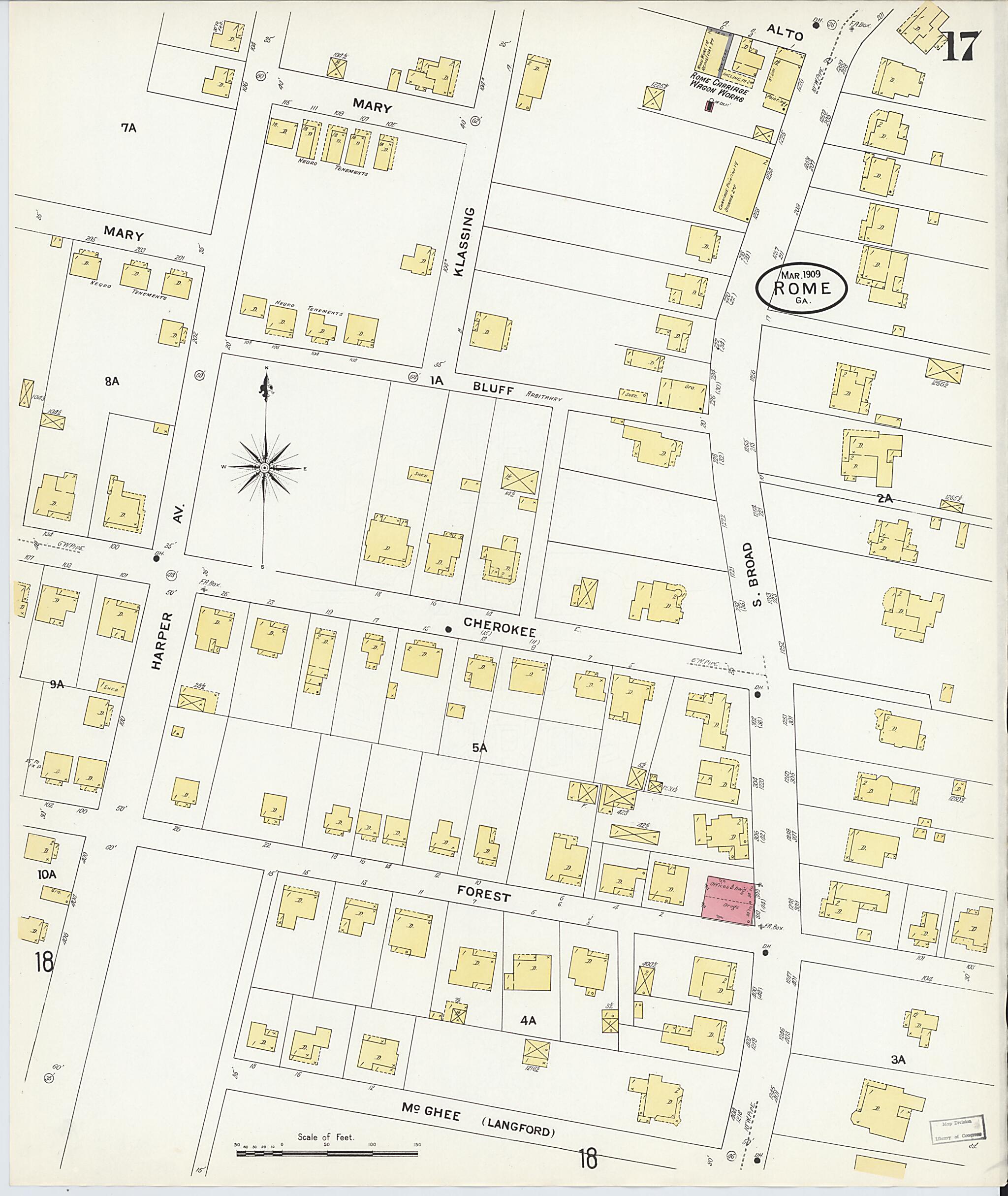 This old map of Rome, Floyd County, Georgia was created by Sanborn Map Company in 1909