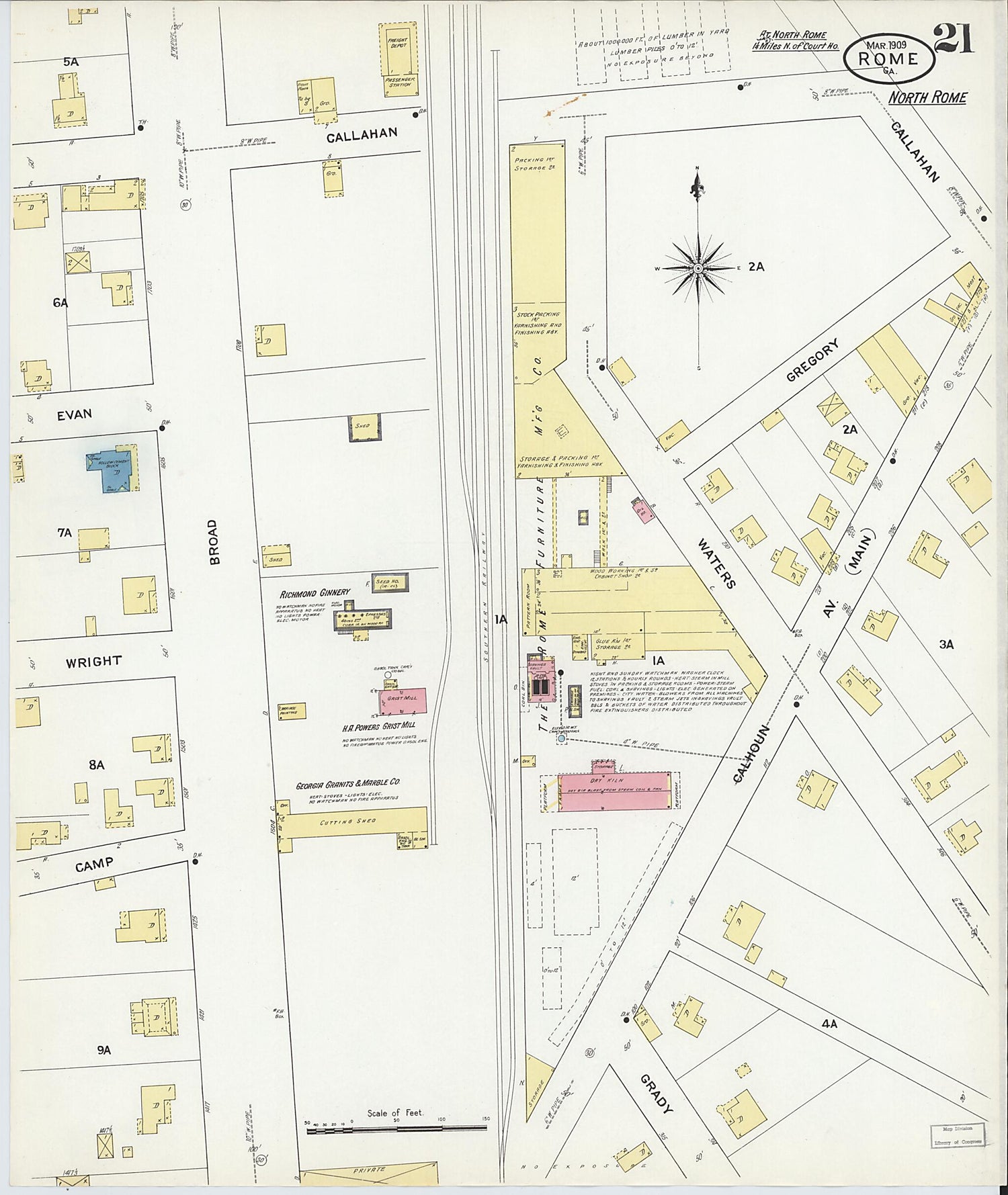 This old map of Rome, Floyd County, Georgia was created by Sanborn Map Company in 1909