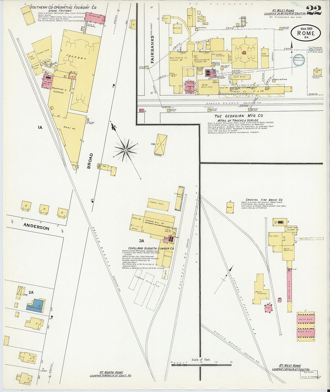 This old map of Rome, Floyd County, Georgia was created by Sanborn Map Company in 1909