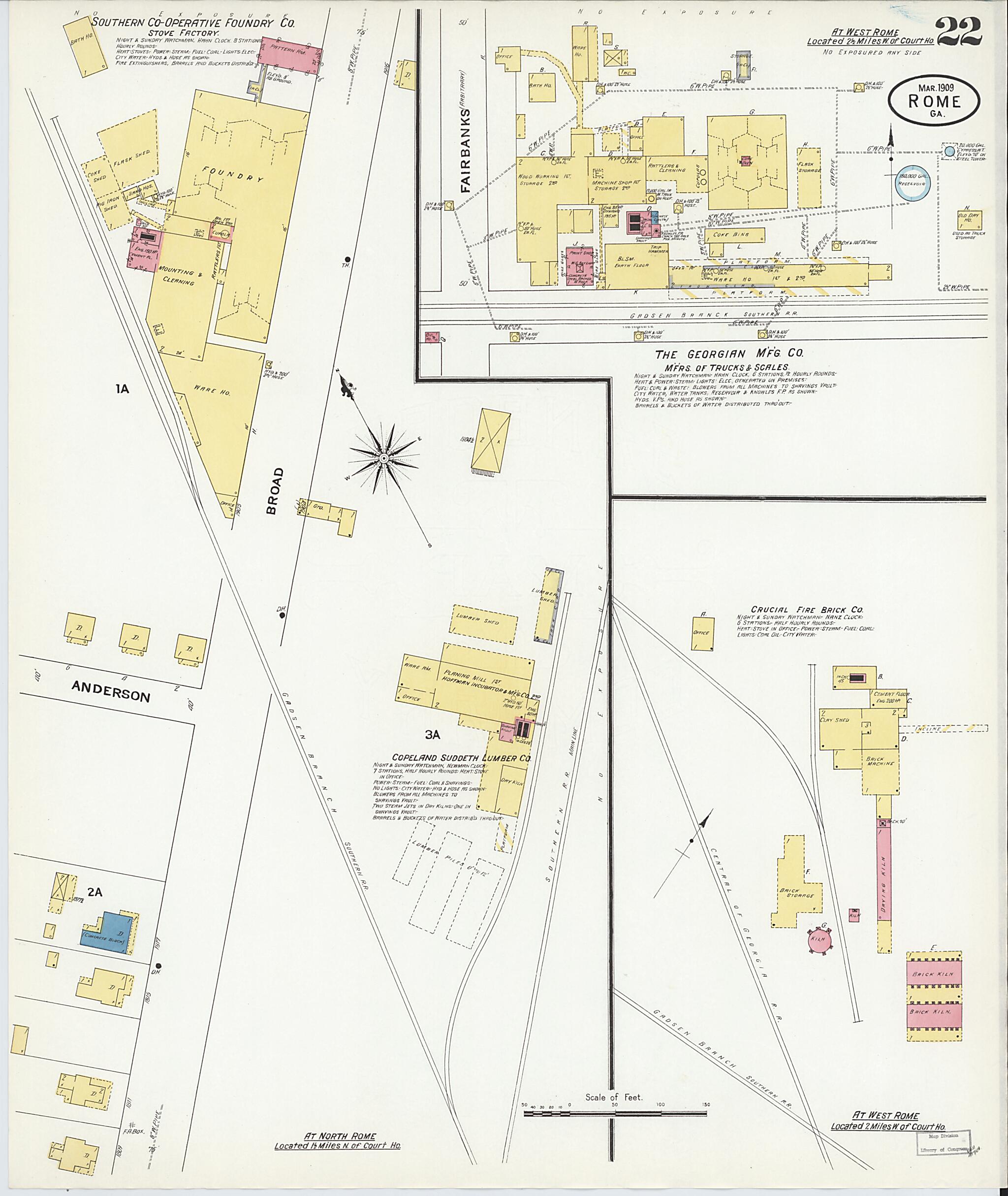 This old map of Rome, Floyd County, Georgia was created by Sanborn Map Company in 1909