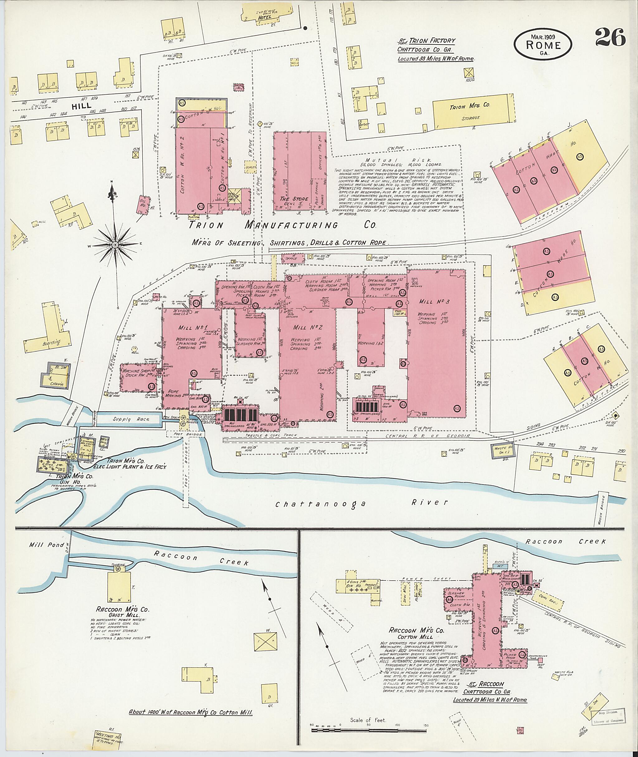 This old map of Rome, Floyd County, Georgia was created by Sanborn Map Company in 1909