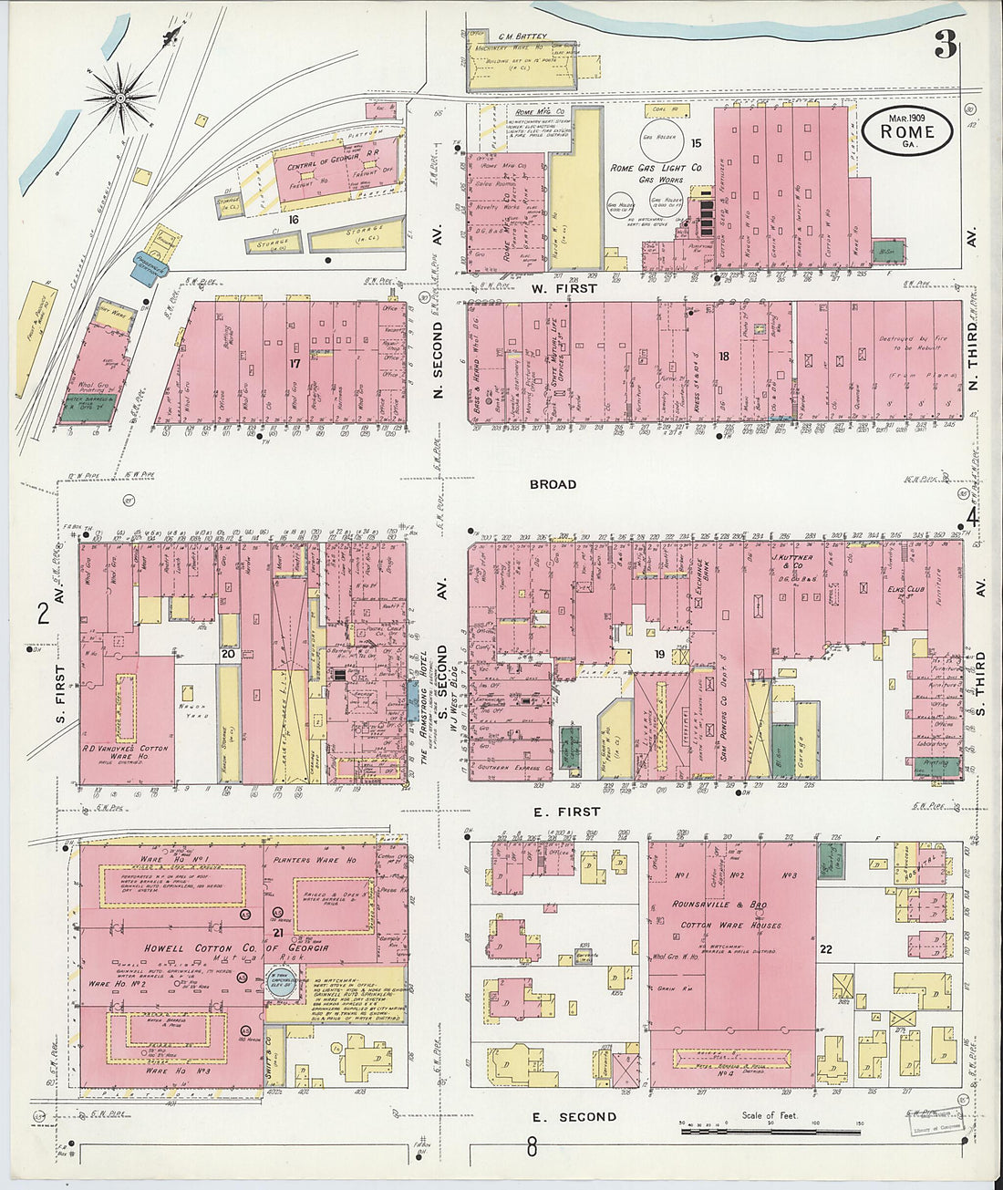 This old map of Rome, Floyd County, Georgia was created by Sanborn Map Company in 1909