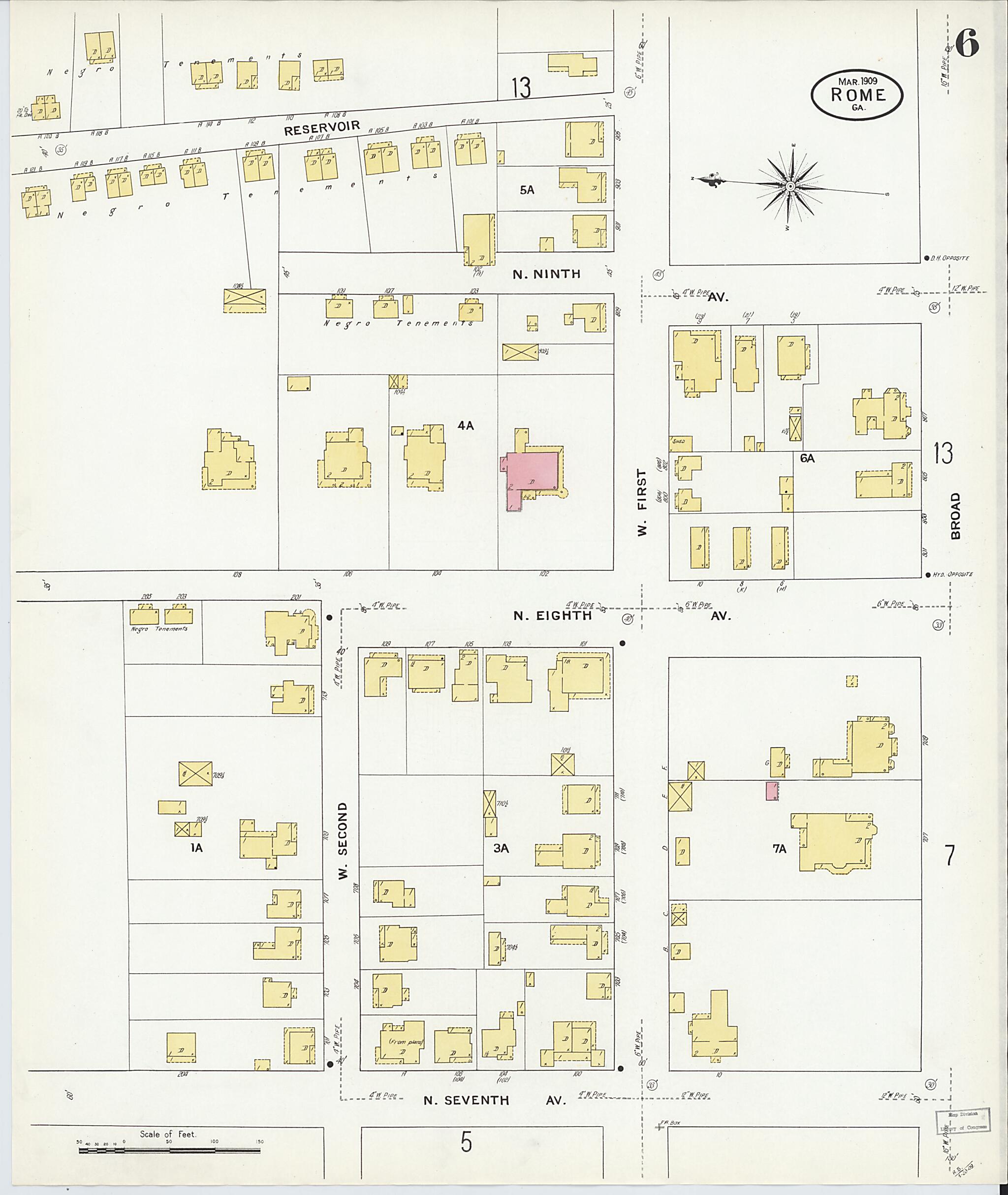 This old map of Rome, Floyd County, Georgia was created by Sanborn Map Company in 1909