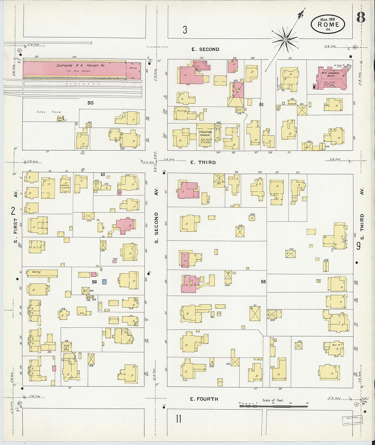 This old map of Rome, Floyd County, Georgia was created by Sanborn Map Company in 1909