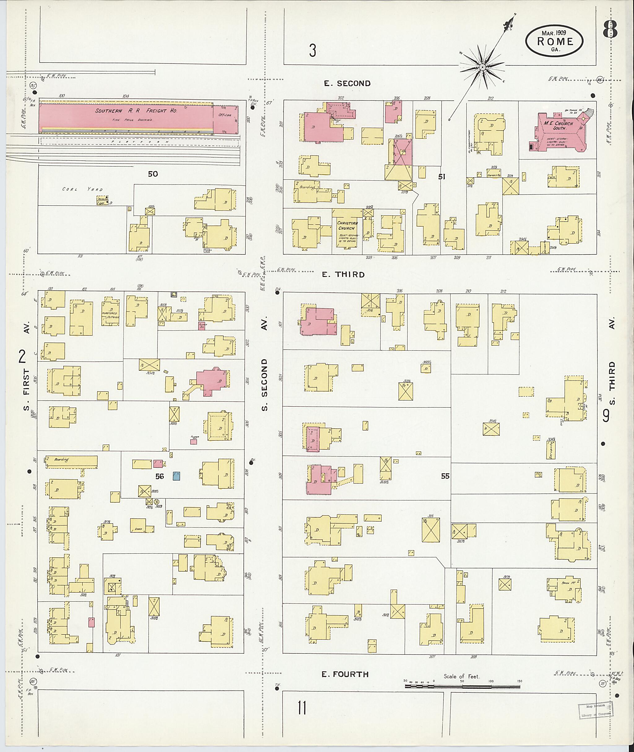 This old map of Rome, Floyd County, Georgia was created by Sanborn Map Company in 1909