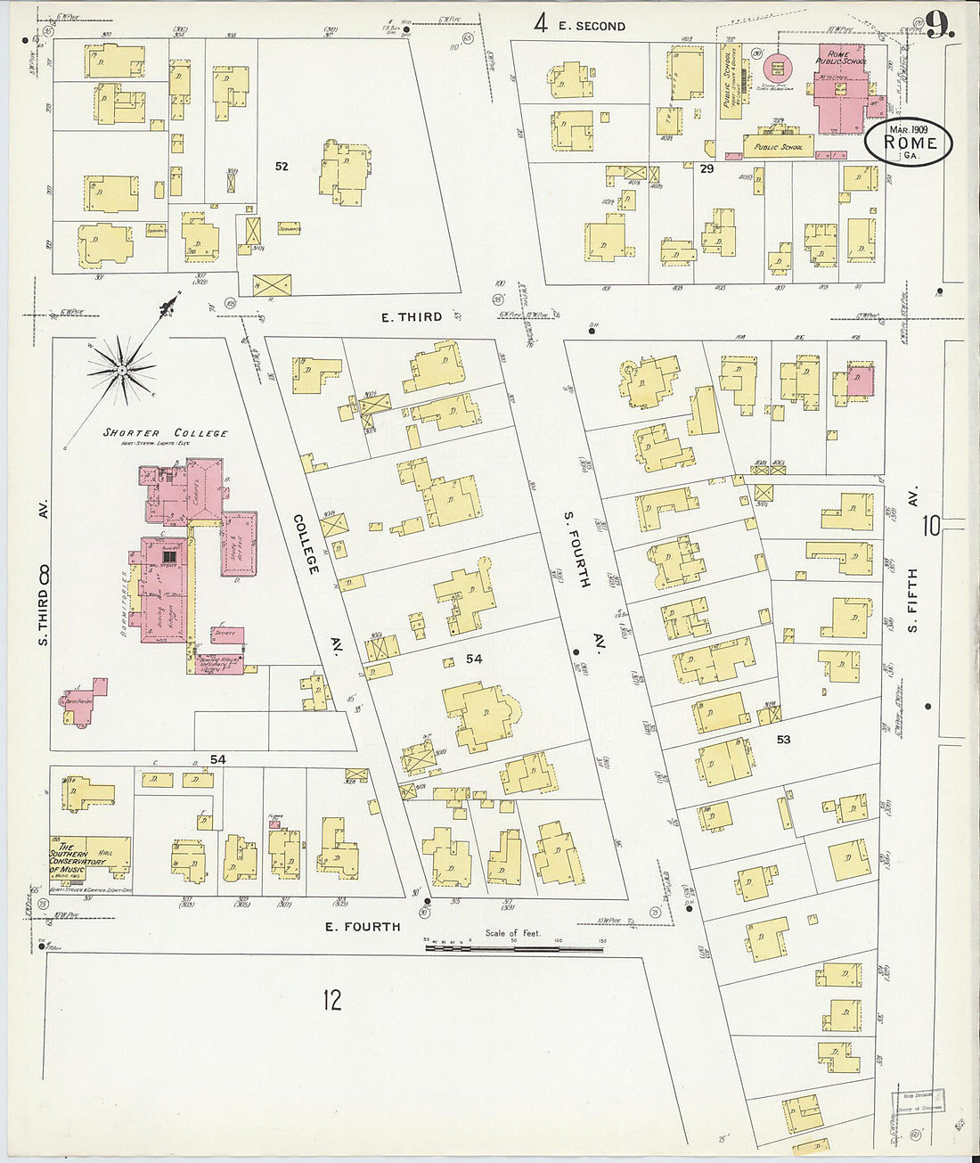 This old map of Rome, Floyd County, Georgia was created by Sanborn Map Company in 1909