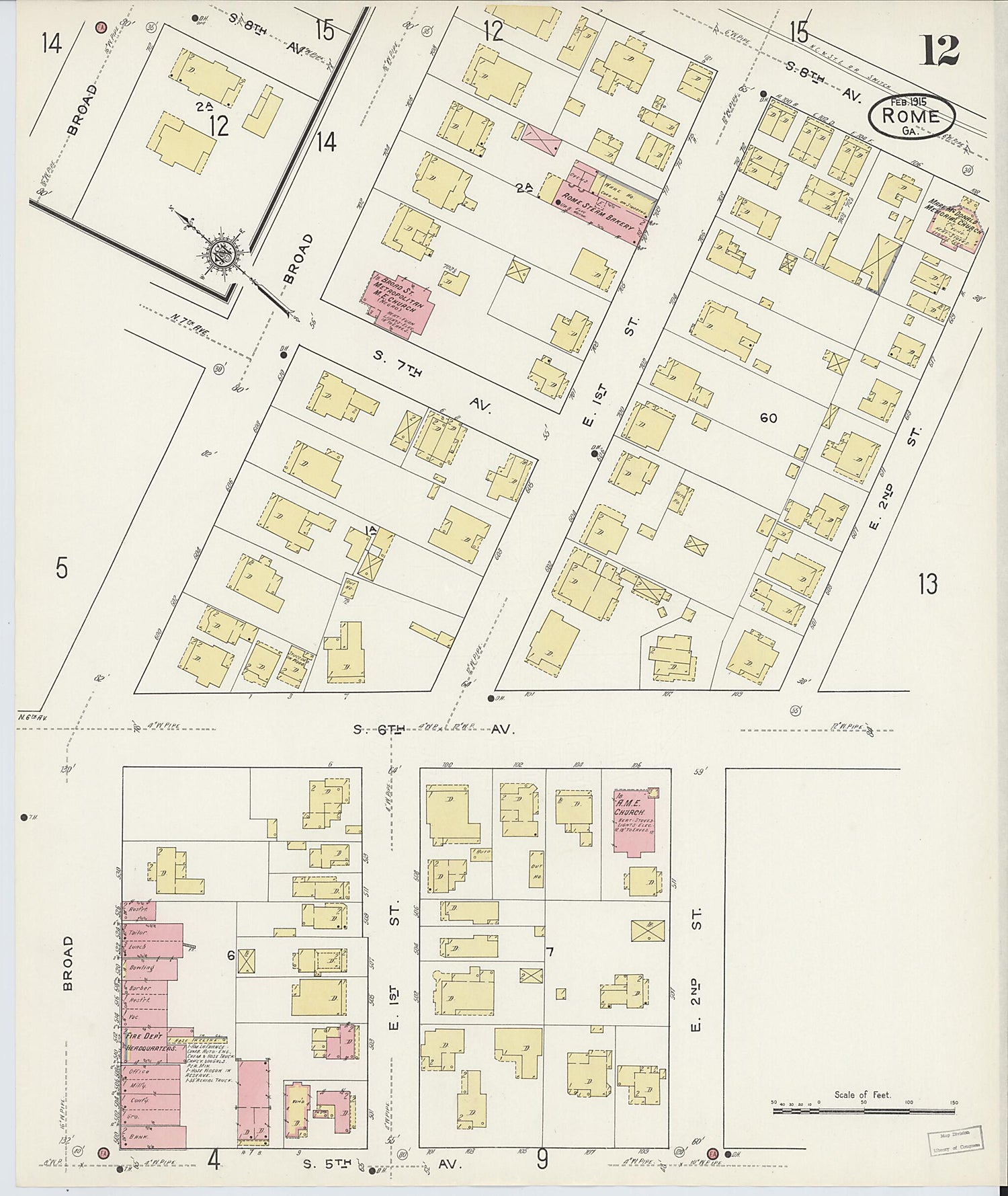 This old map of Rome, Floyd County, Georgia was created by Sanborn Map Company in 1915