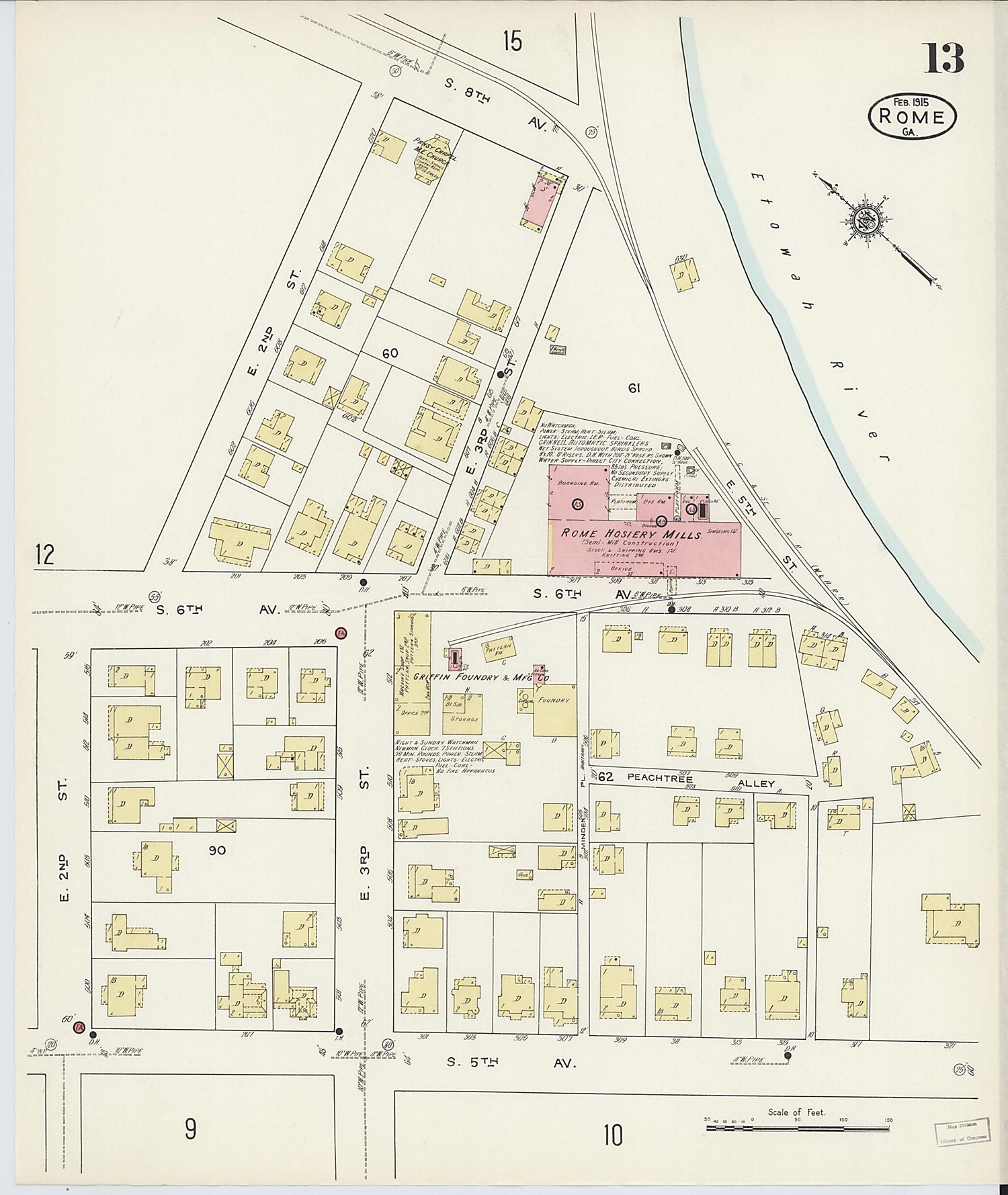 This old map of Rome, Floyd County, Georgia was created by Sanborn Map Company in 1915