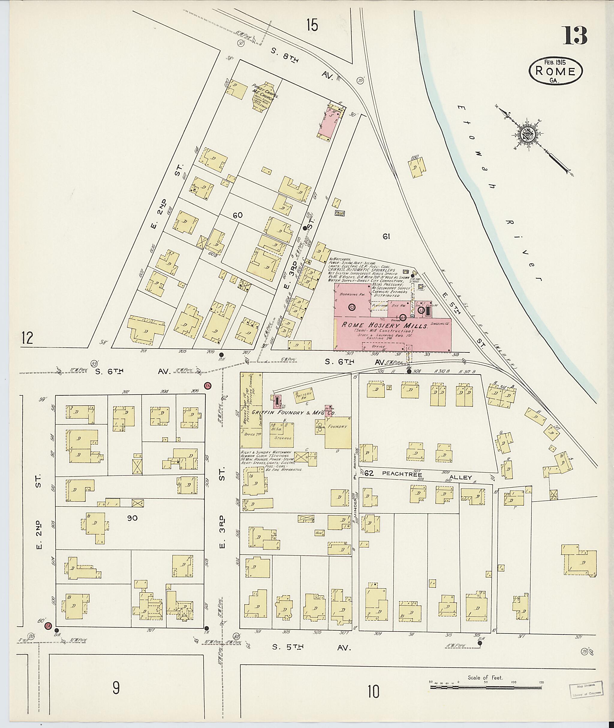 This old map of Rome, Floyd County, Georgia was created by Sanborn Map Company in 1915
