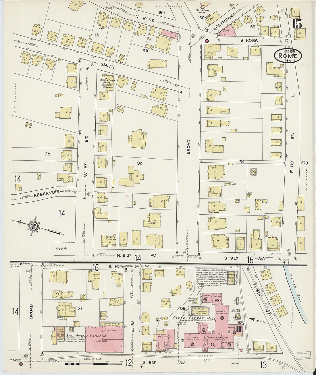 This old map of Rome, Floyd County, Georgia was created by Sanborn Map Company in 1915