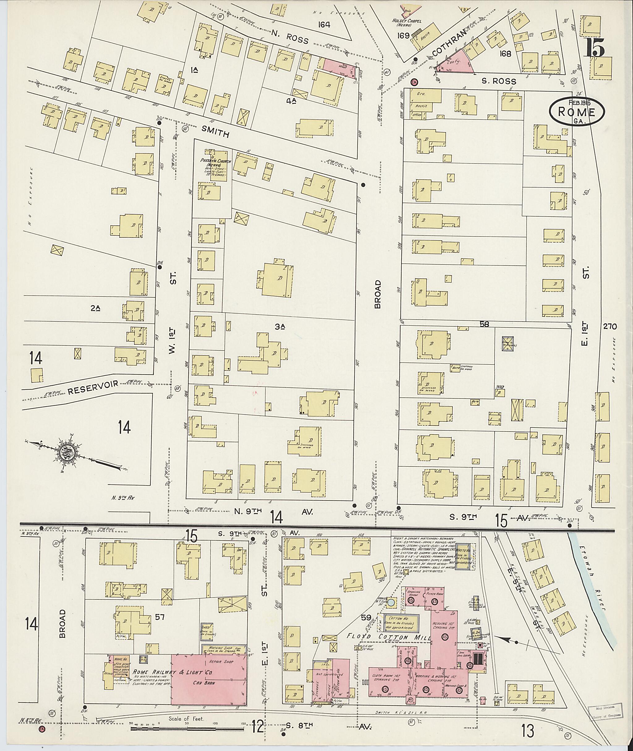 This old map of Rome, Floyd County, Georgia was created by Sanborn Map Company in 1915