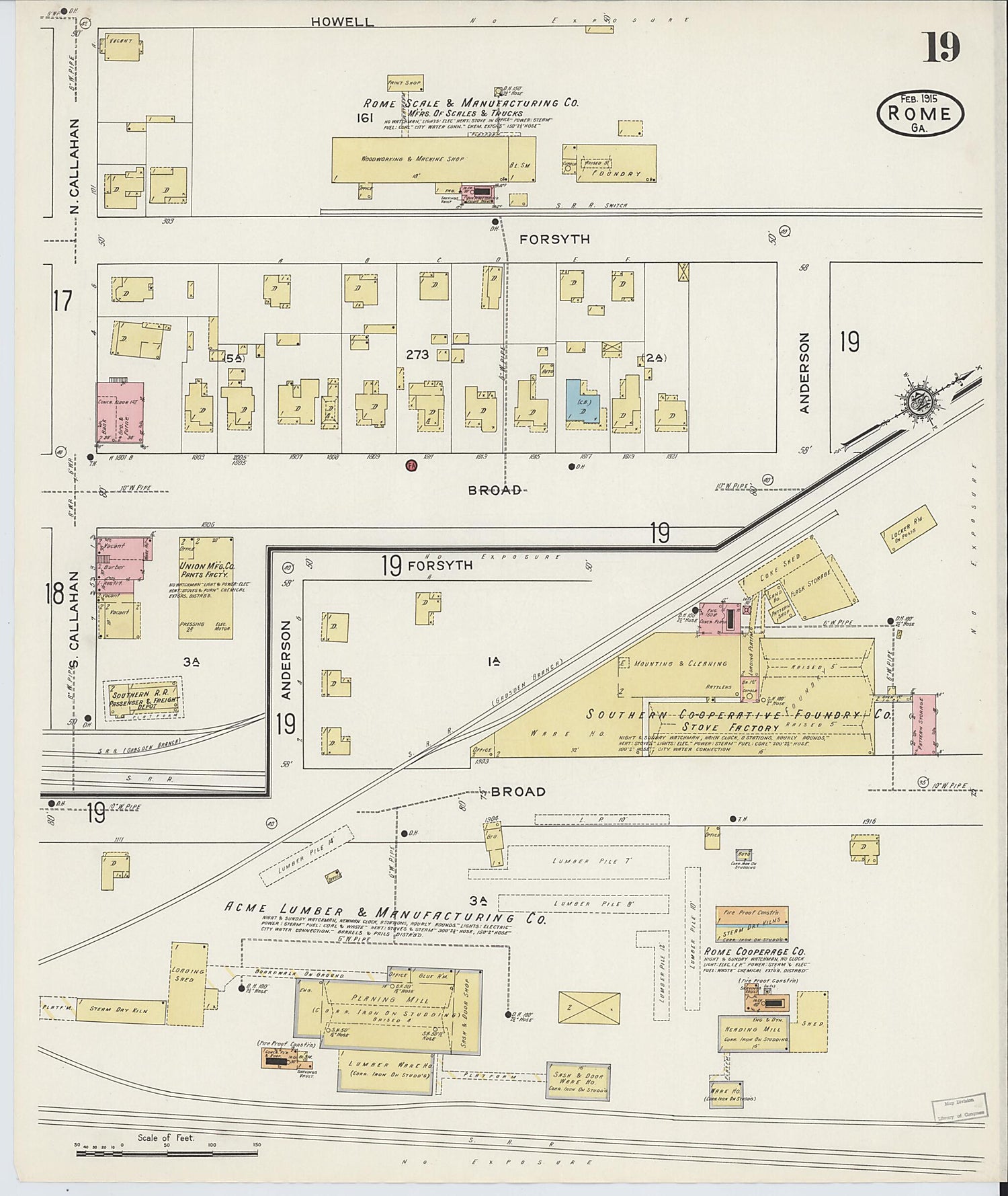 This old map of Rome, Floyd County, Georgia was created by Sanborn Map Company in 1915