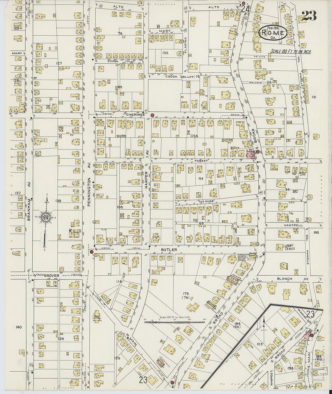 This old map of Rome, Floyd County, Georgia was created by Sanborn Map Company in 1915
