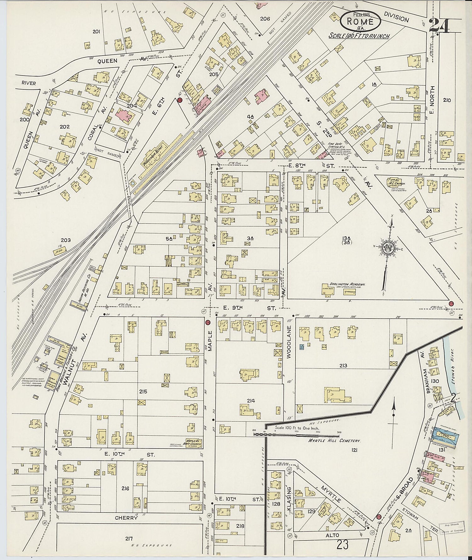 This old map of Rome, Floyd County, Georgia was created by Sanborn Map Company in 1915
