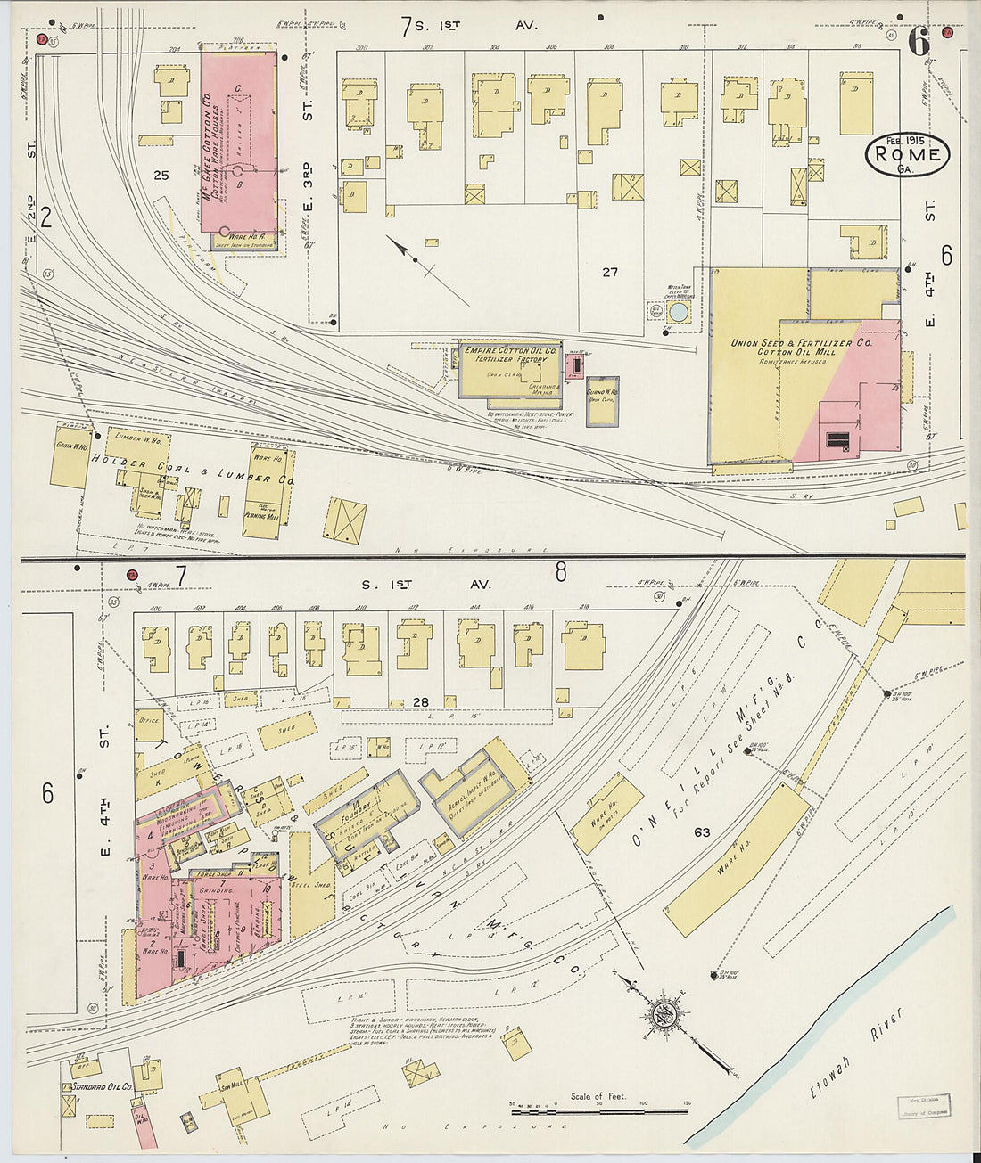 This old map of Rome, Floyd County, Georgia was created by Sanborn Map Company in 1915