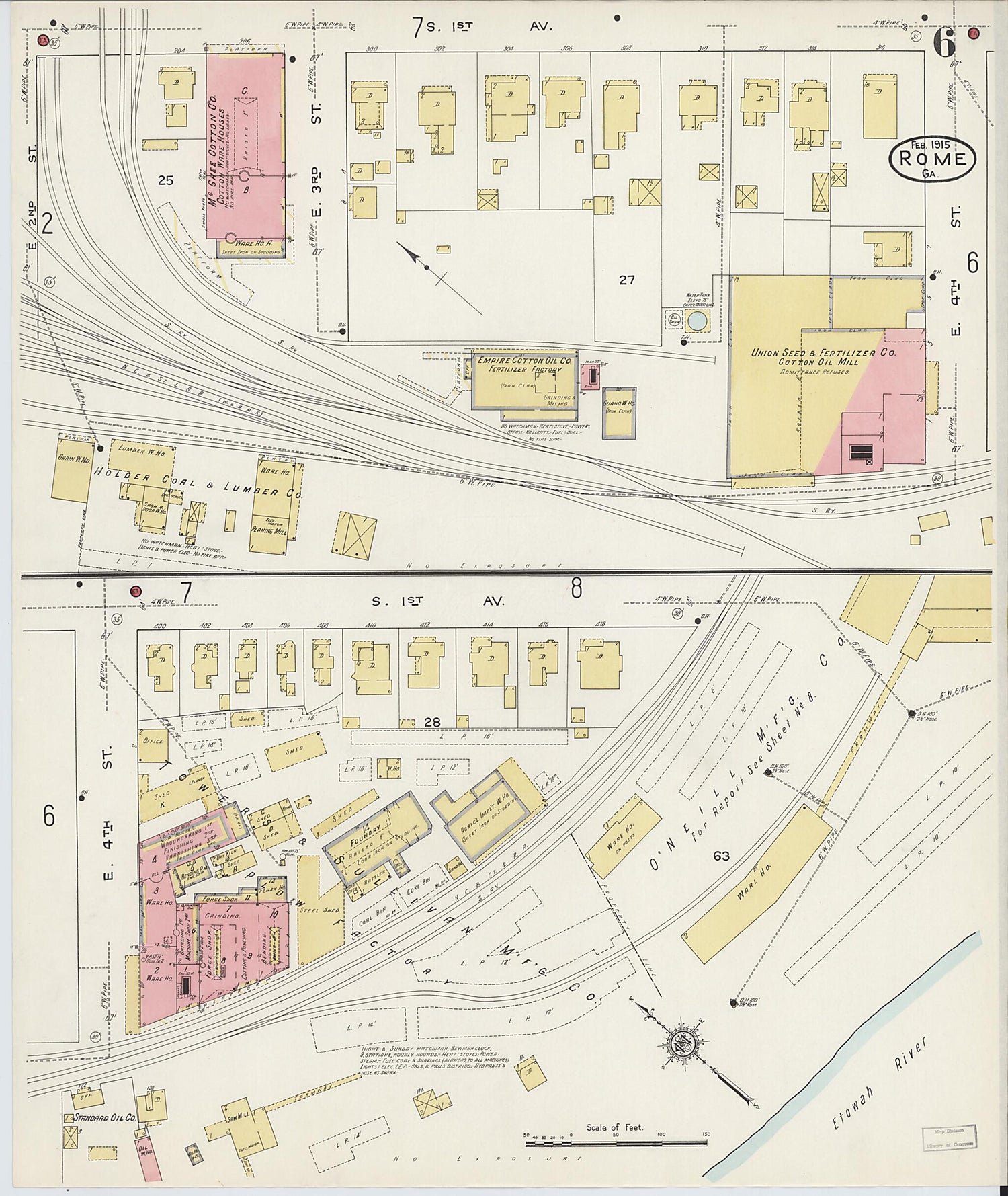 This old map of Rome, Floyd County, Georgia was created by Sanborn Map Company in 1915