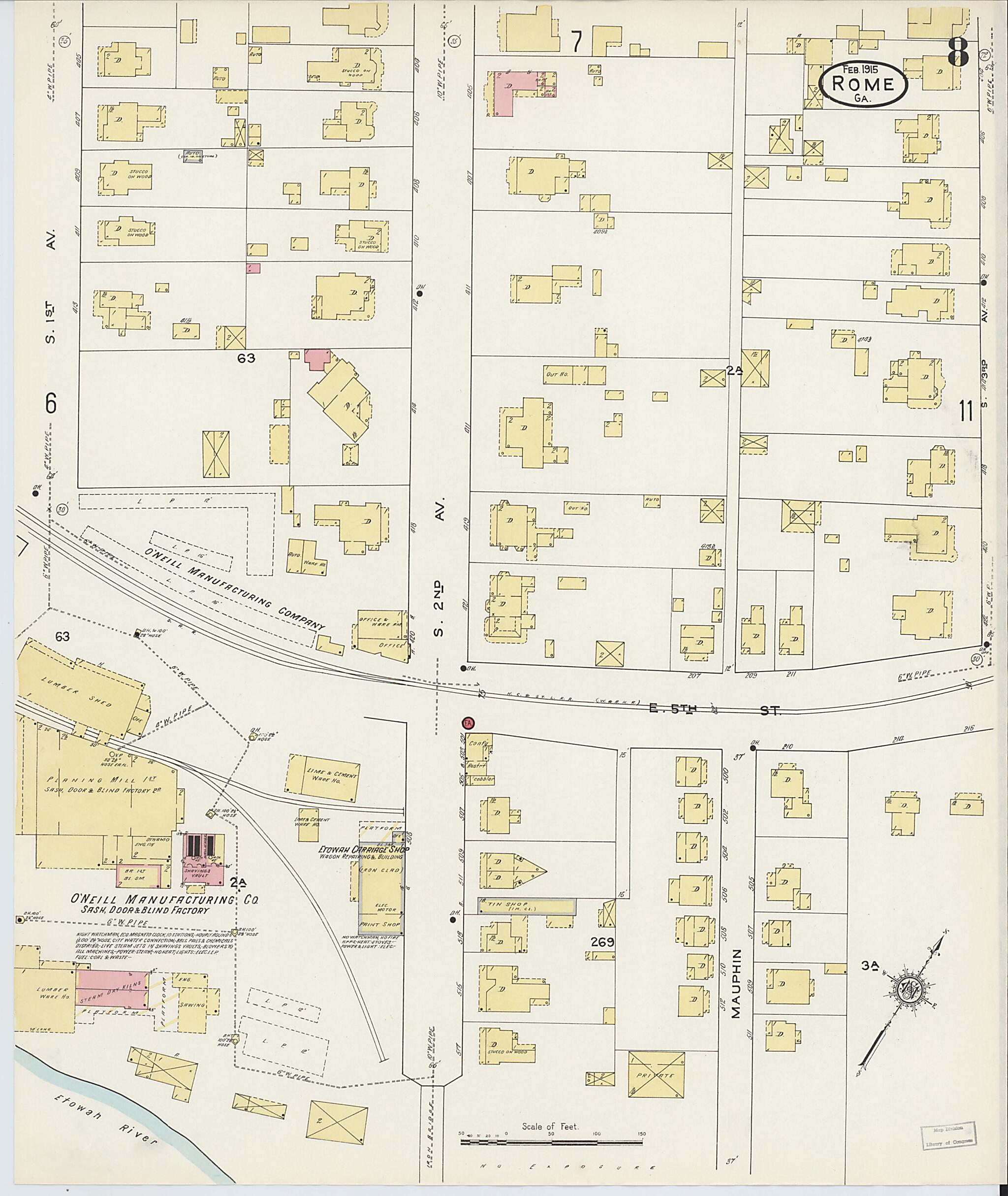 This old map of Rome, Floyd County, Georgia was created by Sanborn Map Company in 1915