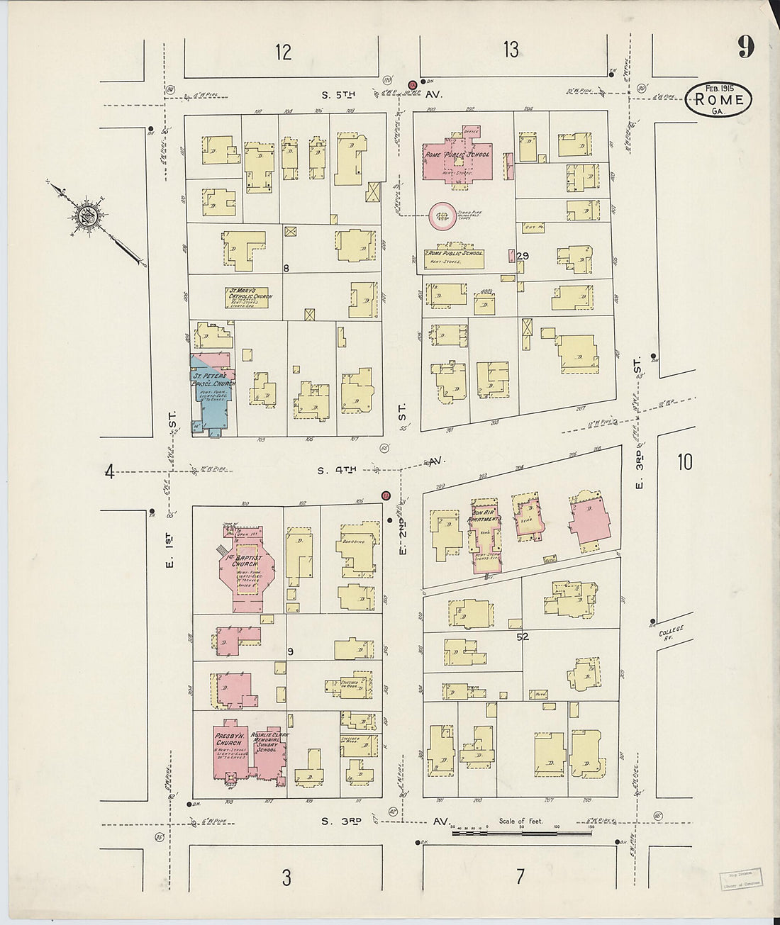 This old map of Rome, Floyd County, Georgia was created by Sanborn Map Company in 1915