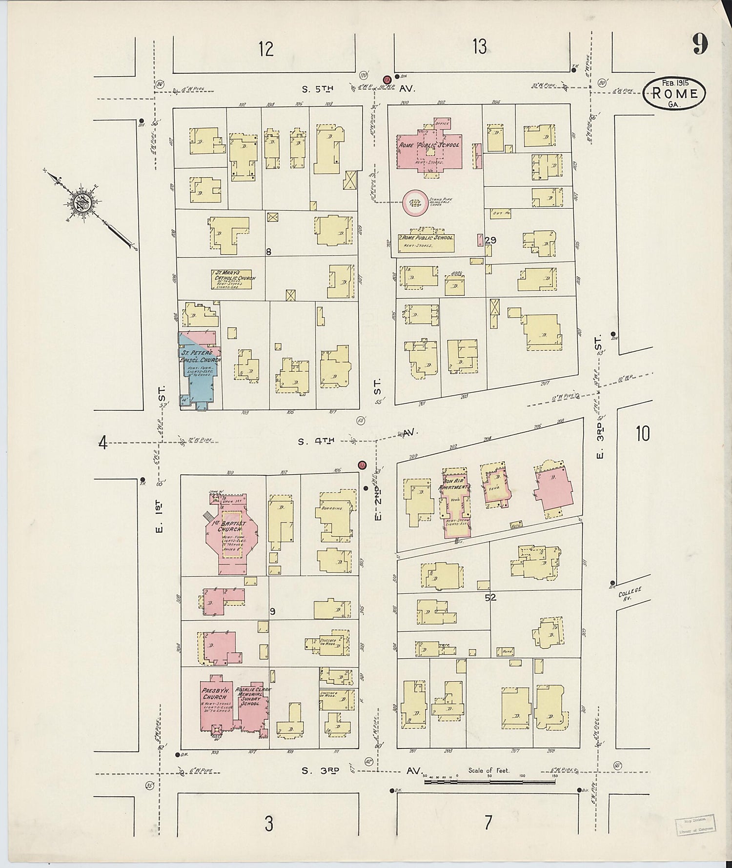 This old map of Rome, Floyd County, Georgia was created by Sanborn Map Company in 1915