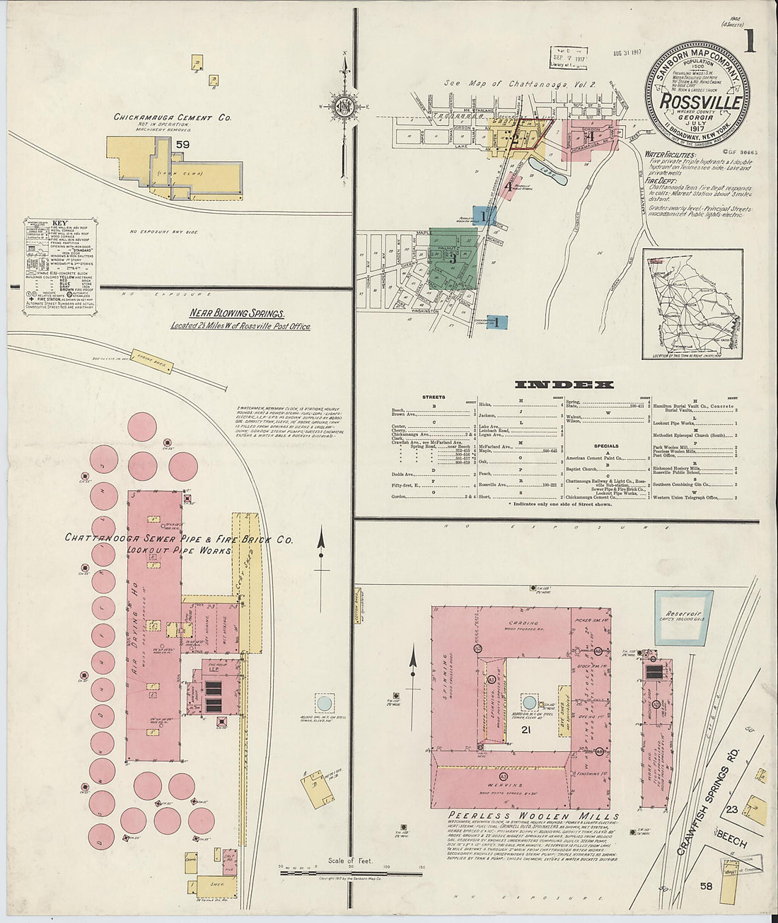 This old map of Rossville, Walker County, Georgia was created by Sanborn Map Company in 1917