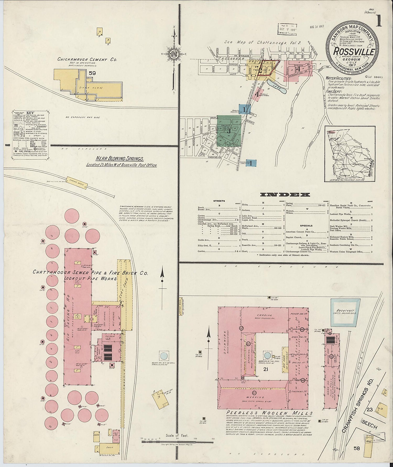This old map of Rossville, Walker County, Georgia was created by Sanborn Map Company in 1917