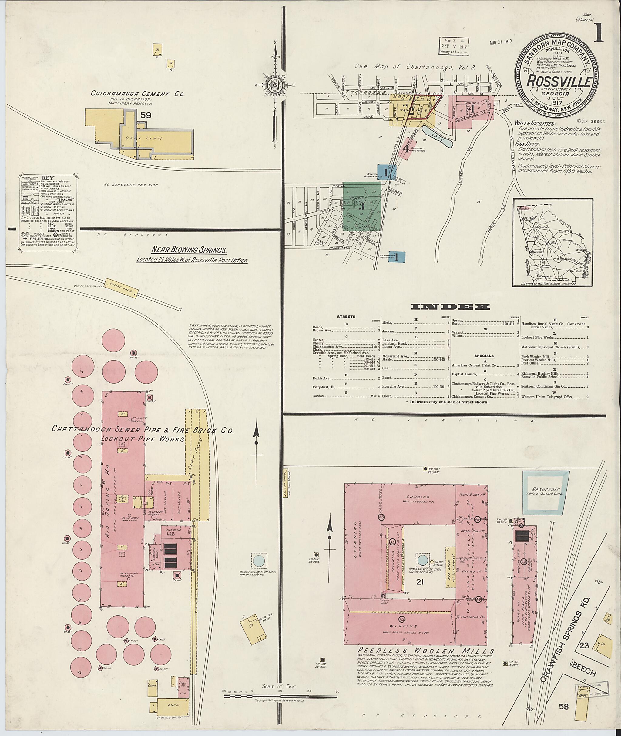 This old map of Rossville, Walker County, Georgia was created by Sanborn Map Company in 1917