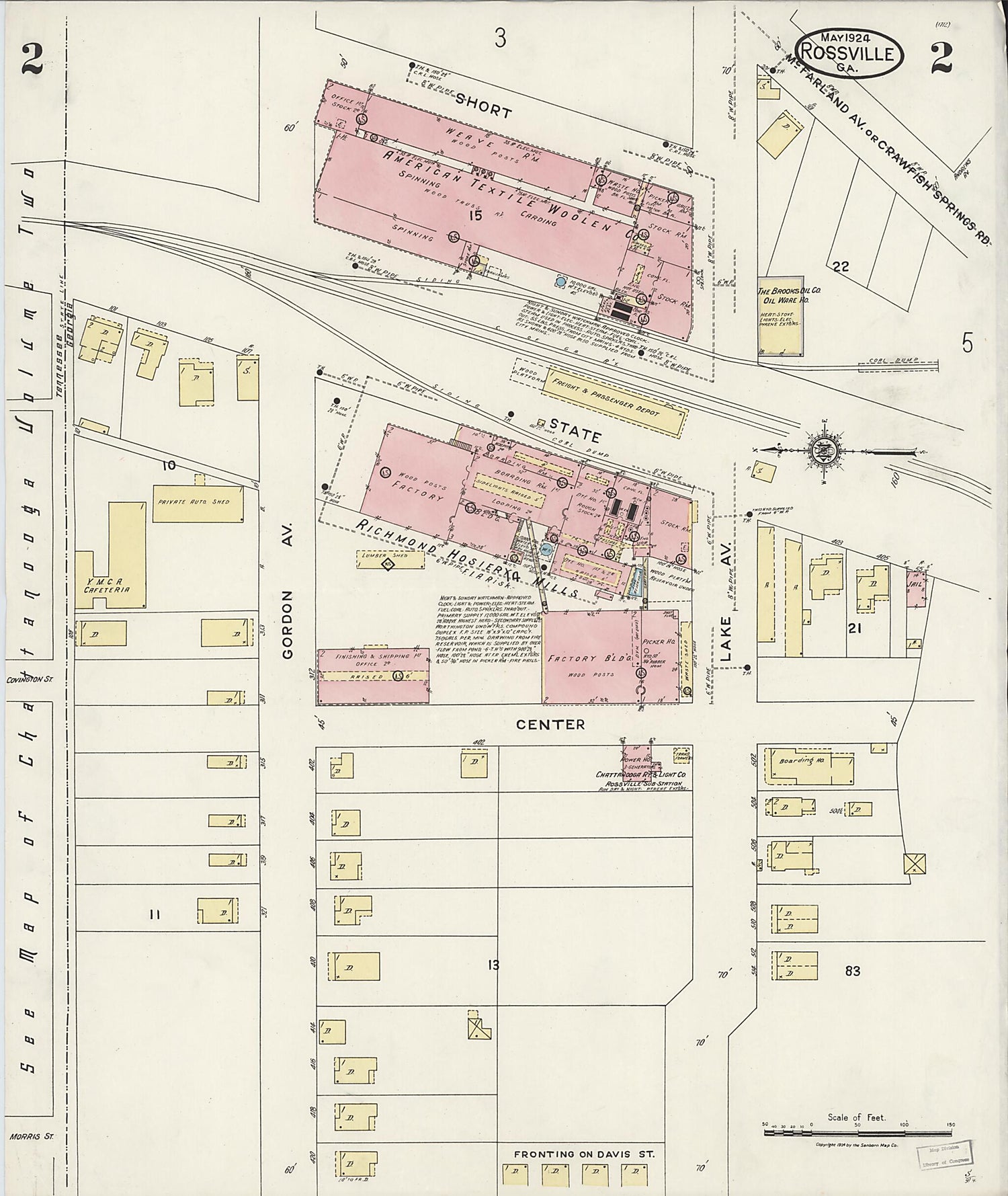 This old map of Rossville, Walker County, Georgia was created by Sanborn Map Company in 1924