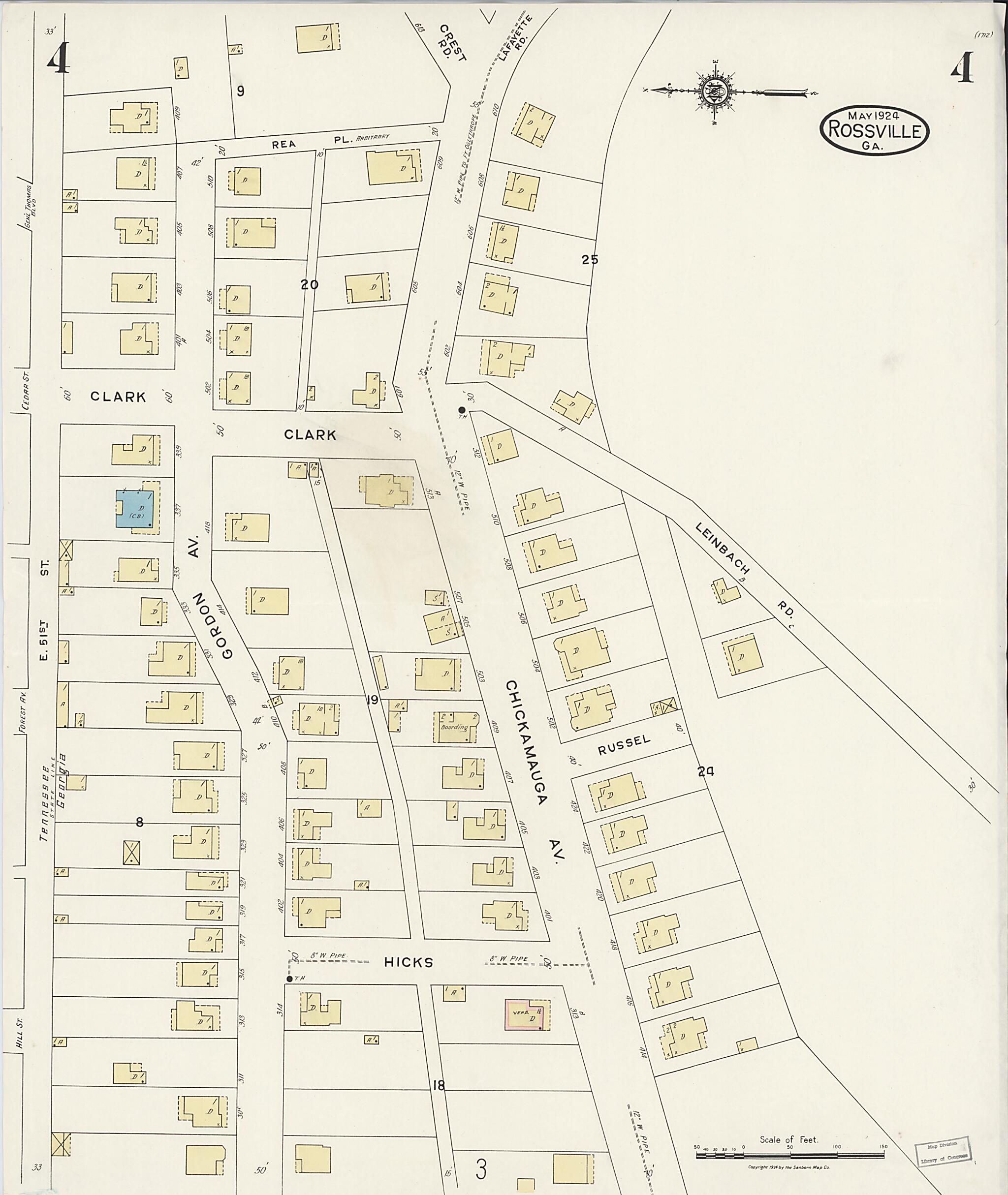 This old map of Rossville, Walker County, Georgia was created by Sanborn Map Company in 1924