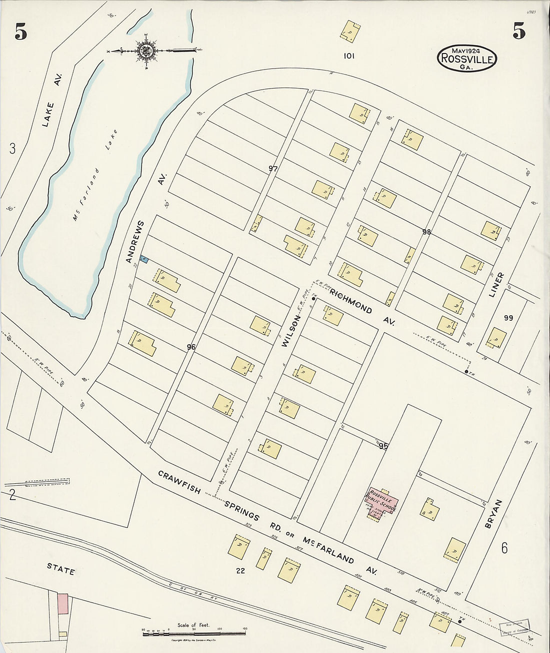 This old map of Rossville, Walker County, Georgia was created by Sanborn Map Company in 1924