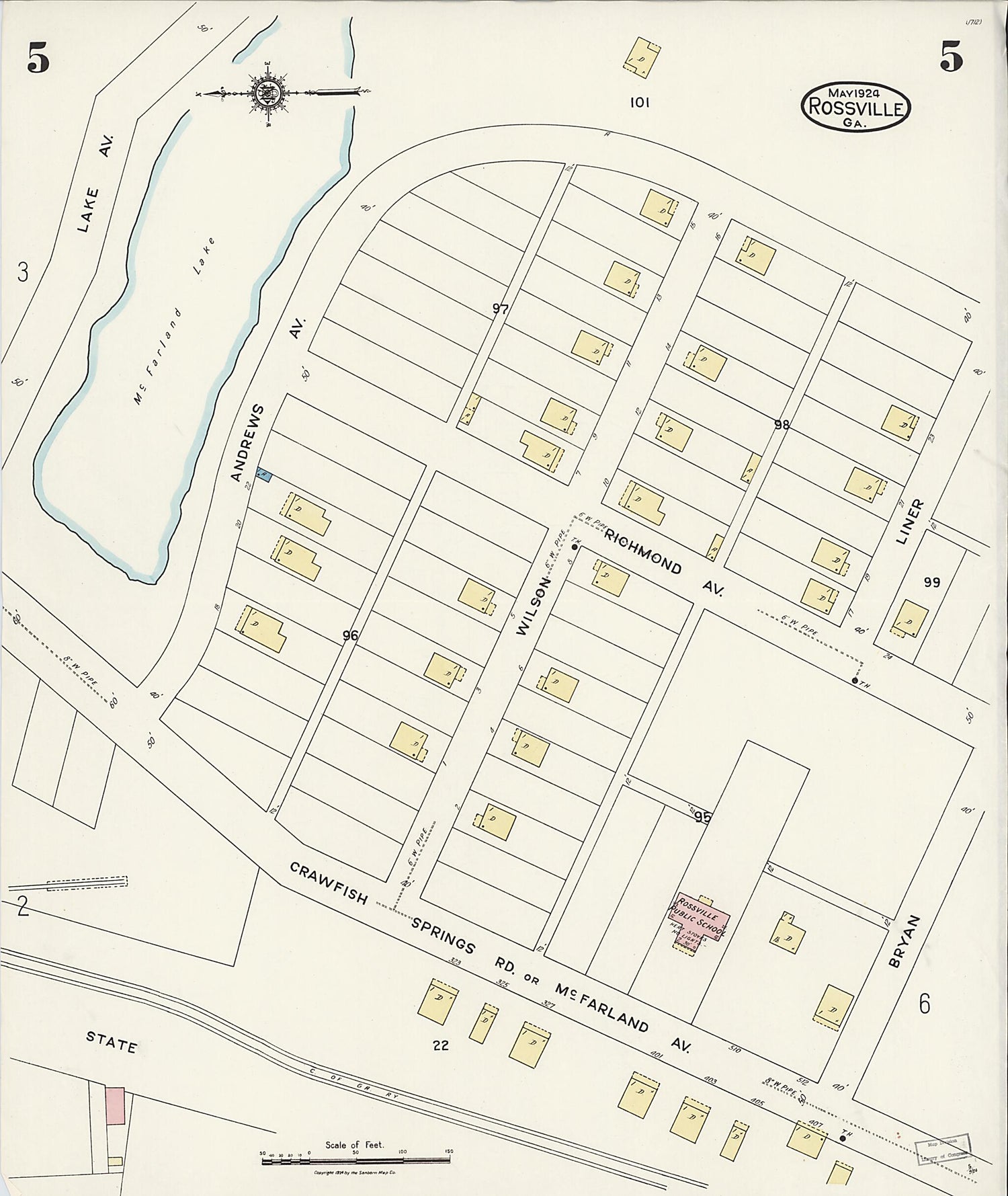This old map of Rossville, Walker County, Georgia was created by Sanborn Map Company in 1924