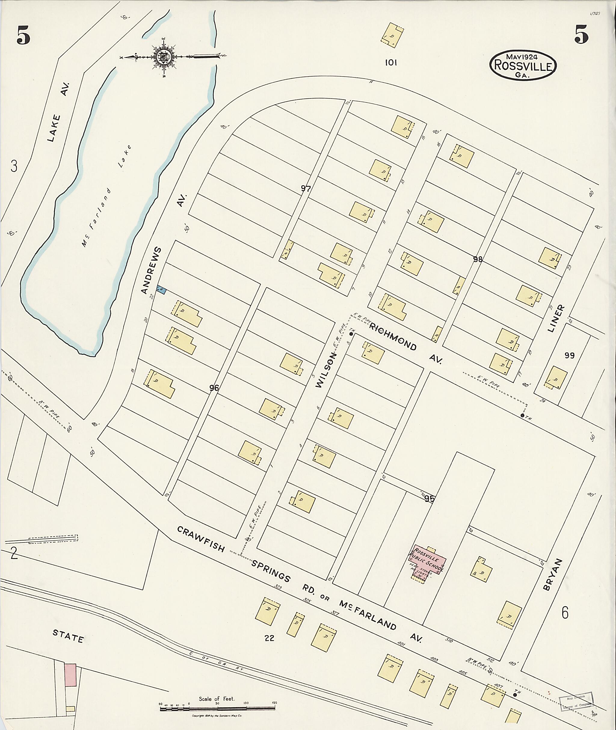 This old map of Rossville, Walker County, Georgia was created by Sanborn Map Company in 1924