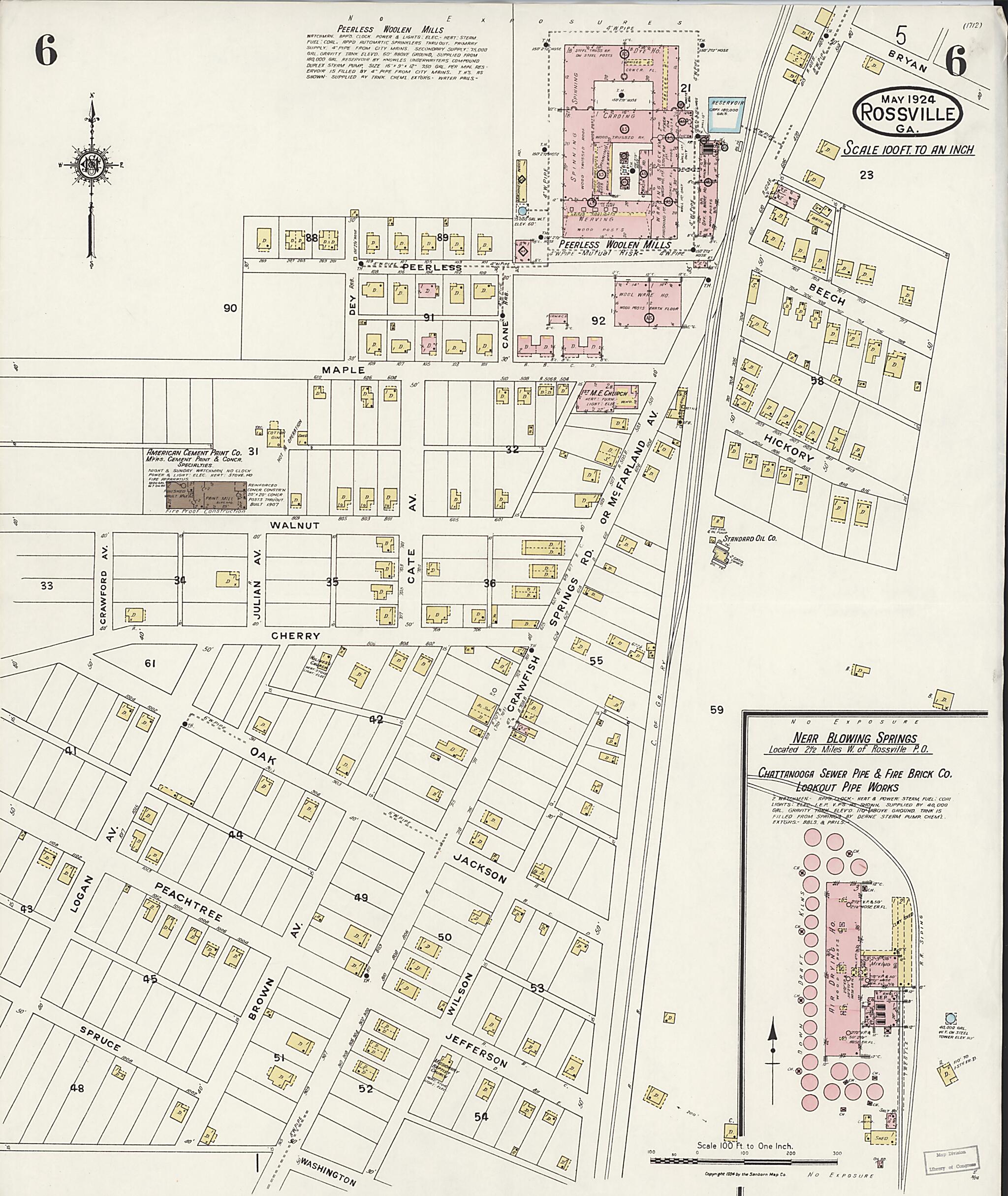 This old map of Rossville, Walker County, Georgia was created by Sanborn Map Company in 1924