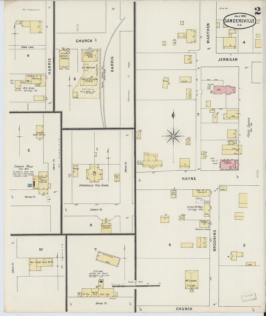 This old map of Sandersville, Washington County, Georgia was created by Sanborn Map Company in 1895